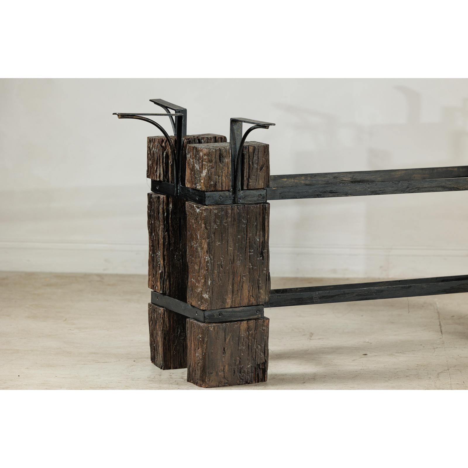 Vintage Rustic Wooden and Iron Table Base with Sculptural Industrial Design-11. Asian &amp; Chinese Furniture, Art, Antiques, Vintage Home Décor for sale at FEA Home