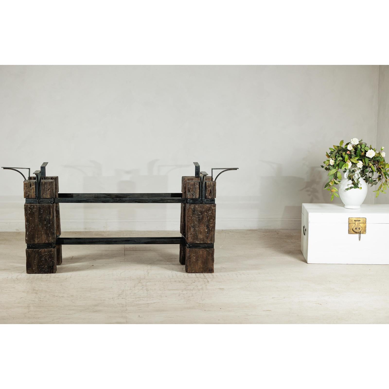 Vintage Rustic Wooden and Iron Table Base with Sculptural Industrial Design-12. Asian &amp; Chinese Furniture, Art, Antiques, Vintage Home Décor for sale at FEA Home