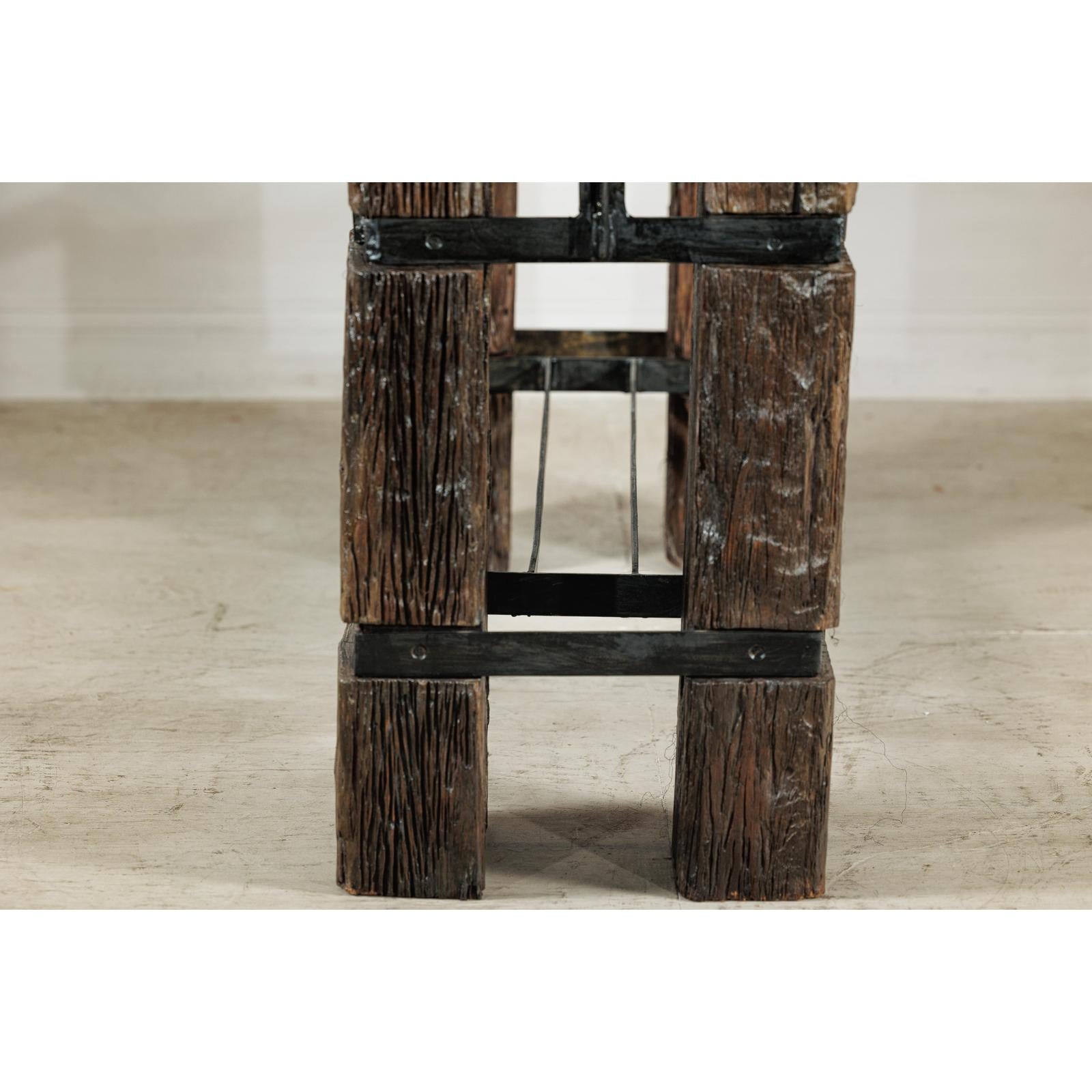 Vintage Rustic Wooden and Iron Table Base with Sculptural Industrial Design-16. Asian &amp; Chinese Furniture, Art, Antiques, Vintage Home Décor for sale at FEA Home