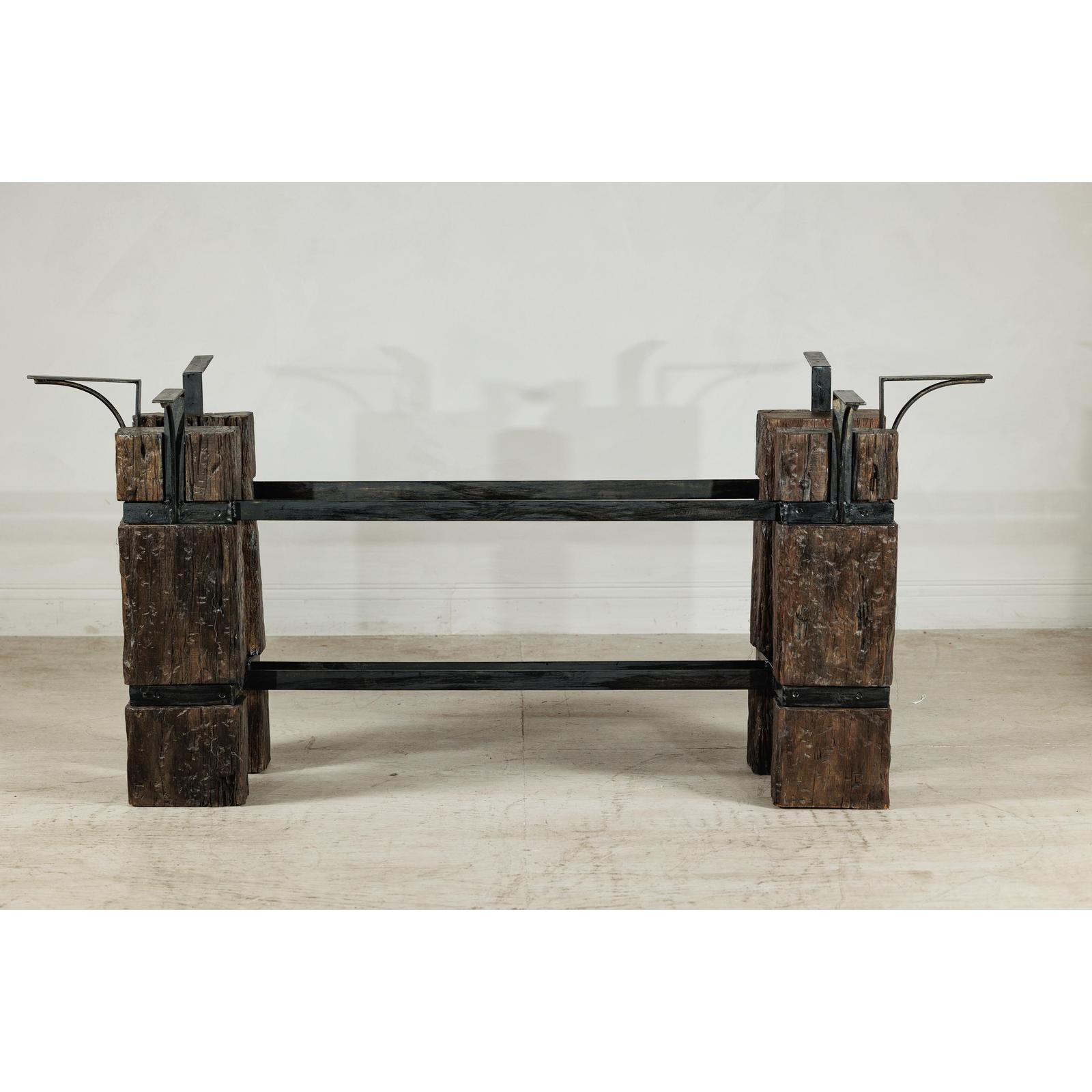 Vintage Rustic Wooden and Iron Table Base with Sculptural Industrial Design-18. Asian &amp; Chinese Furniture, Art, Antiques, Vintage Home Décor for sale at FEA Home