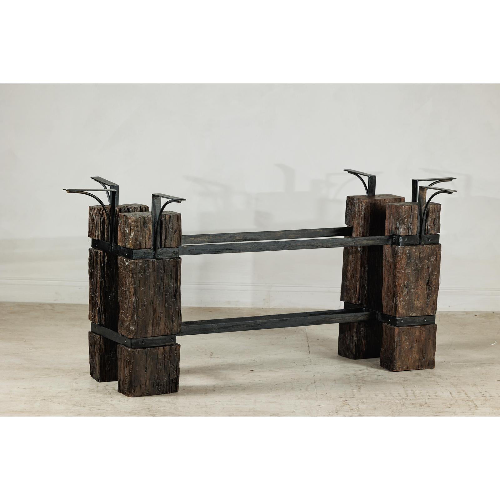 Vintage Rustic Wooden and Iron Table Base with Sculptural Industrial Design-2. Asian & Chinese Furniture, Art, Antiques, Vintage Home Décor for sale at FEA Home