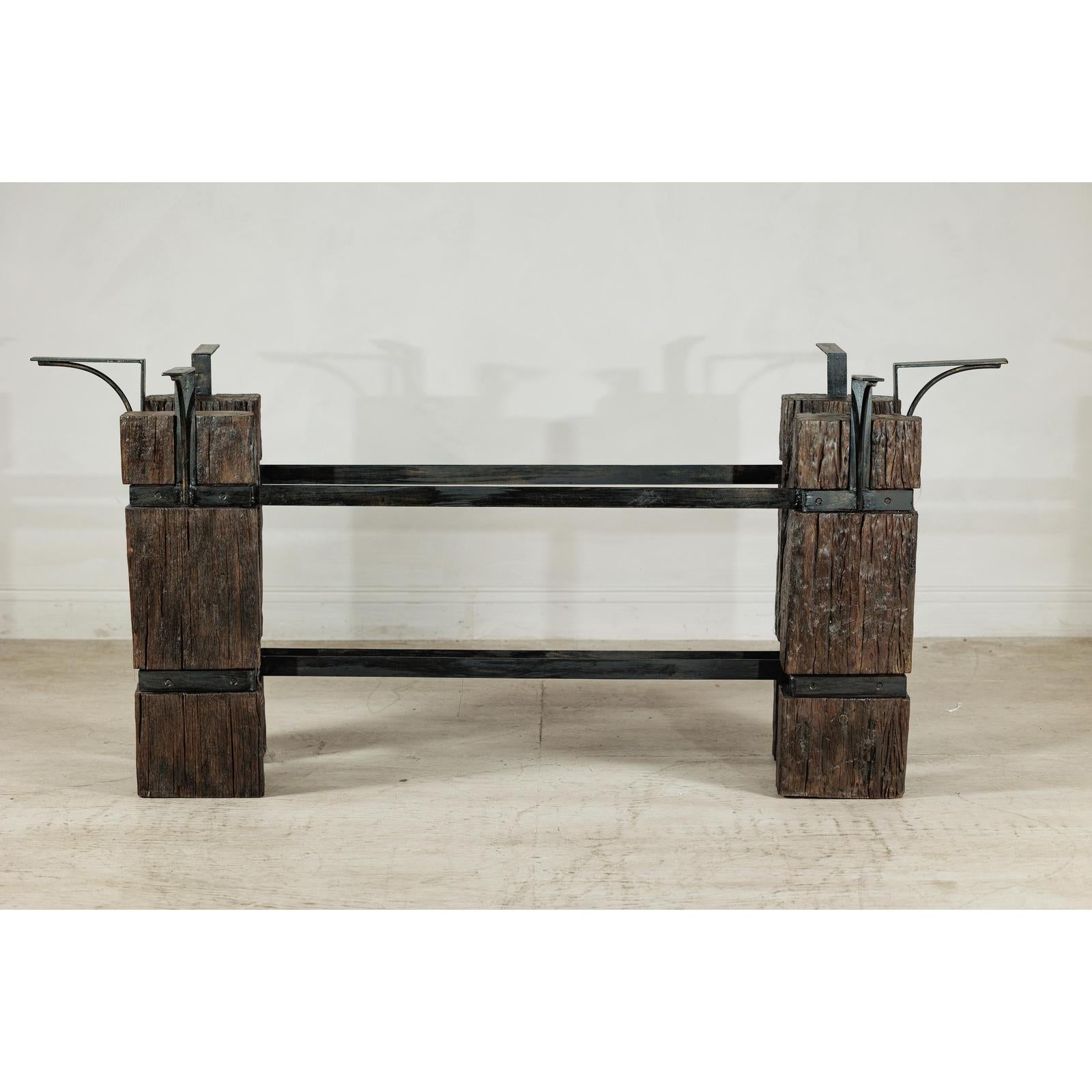 Vintage Rustic Wooden and Iron Table Base with Sculptural Industrial Design-3. Asian &amp; Chinese Furniture, Art, Antiques, Vintage Home Décor for sale at FEA Home