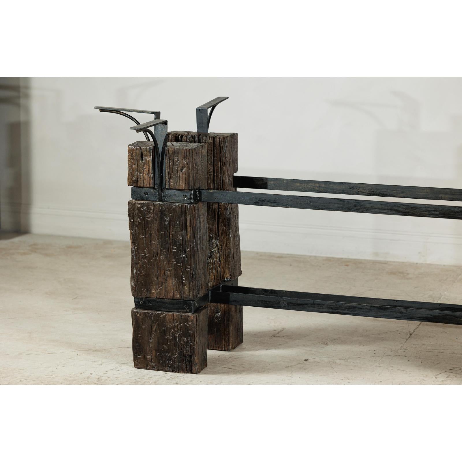 Vintage Rustic Wooden and Iron Table Base with Sculptural Industrial Design-4. Asian &amp; Chinese Furniture, Art, Antiques, Vintage Home Décor for sale at FEA Home