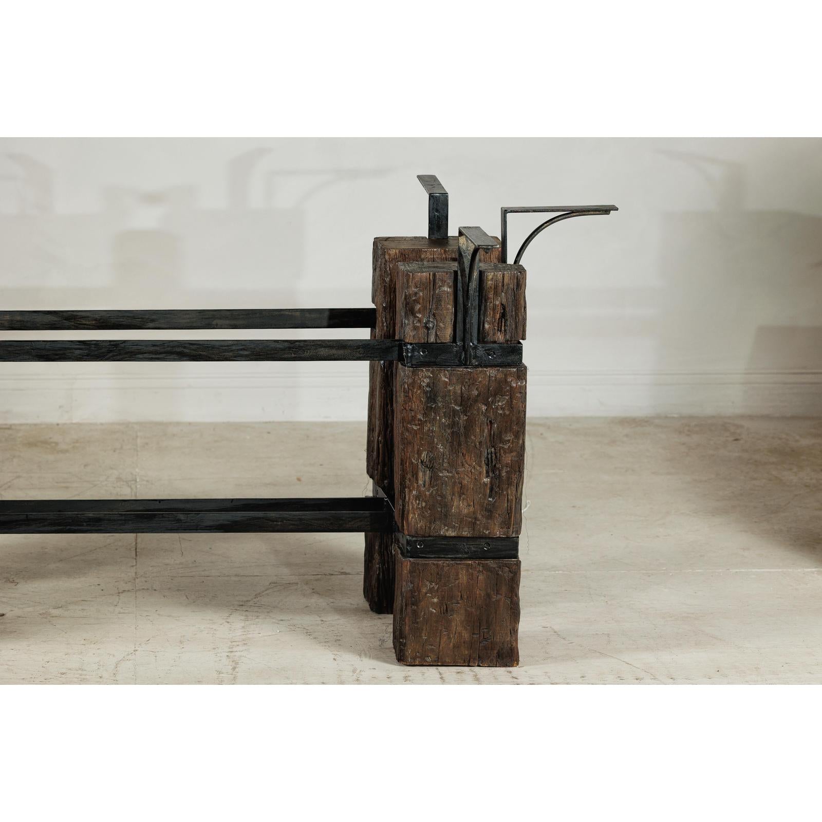 Vintage Rustic Wooden and Iron Table Base with Sculptural Industrial Design-5. Asian &amp; Chinese Furniture, Art, Antiques, Vintage Home Décor for sale at FEA Home
