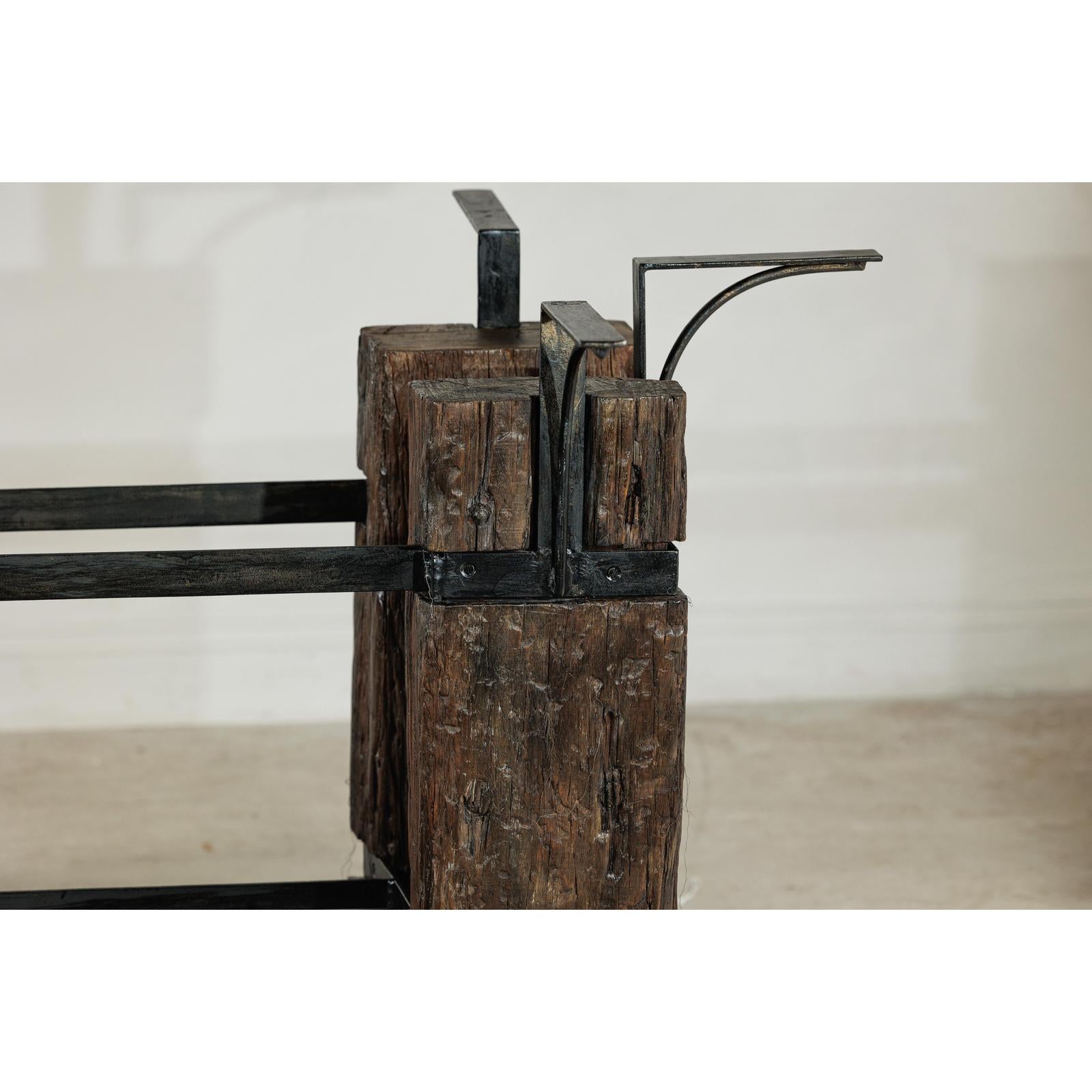 Vintage Rustic Wooden and Iron Table Base with Sculptural Industrial Design-6. Asian &amp; Chinese Furniture, Art, Antiques, Vintage Home Décor for sale at FEA Home