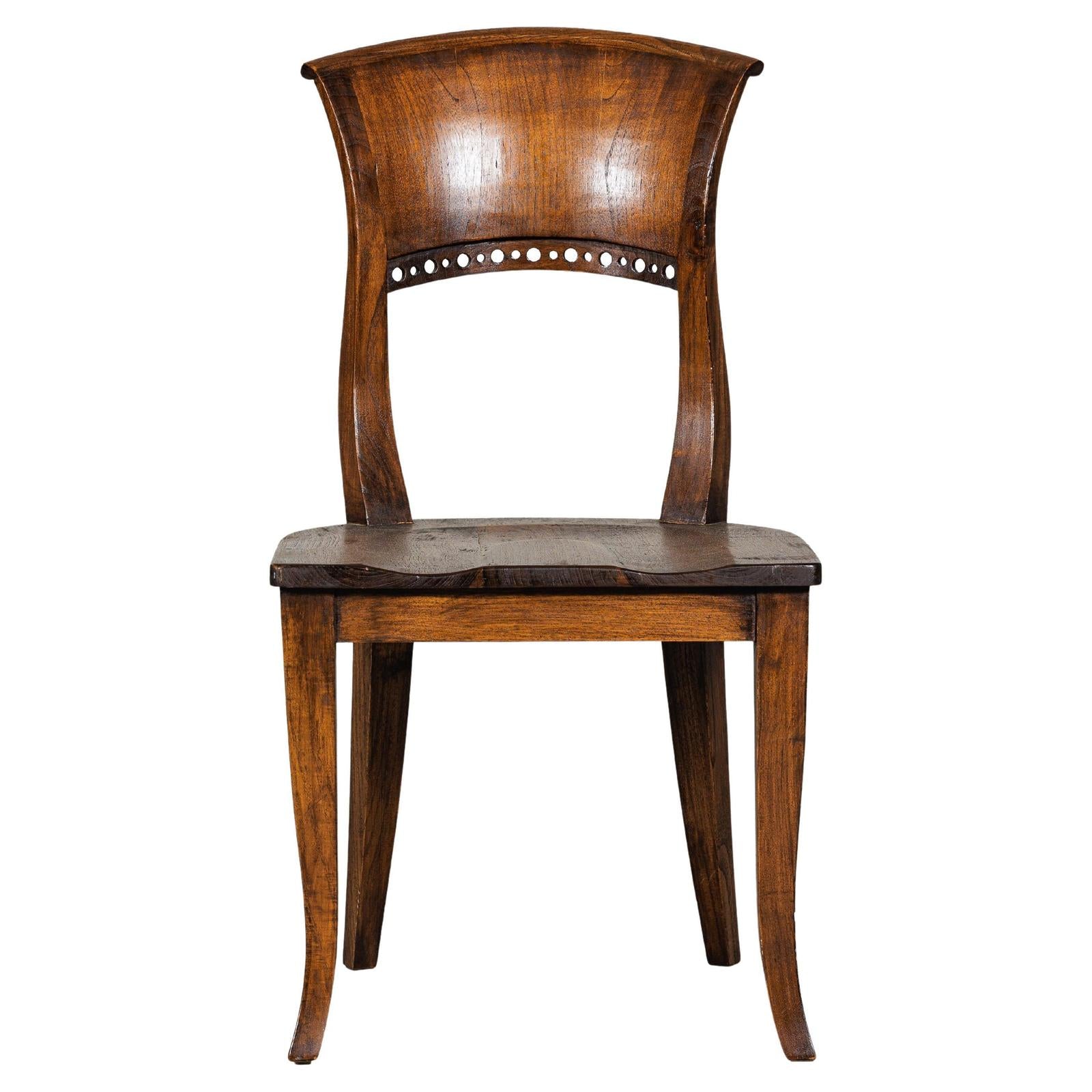 Vintage Sculptural Teak Wood Side Chair with Pierced Back Detail-1. Asian & Chinese Furniture, Art, Antiques, Vintage Home Décor for sale at FEA Home