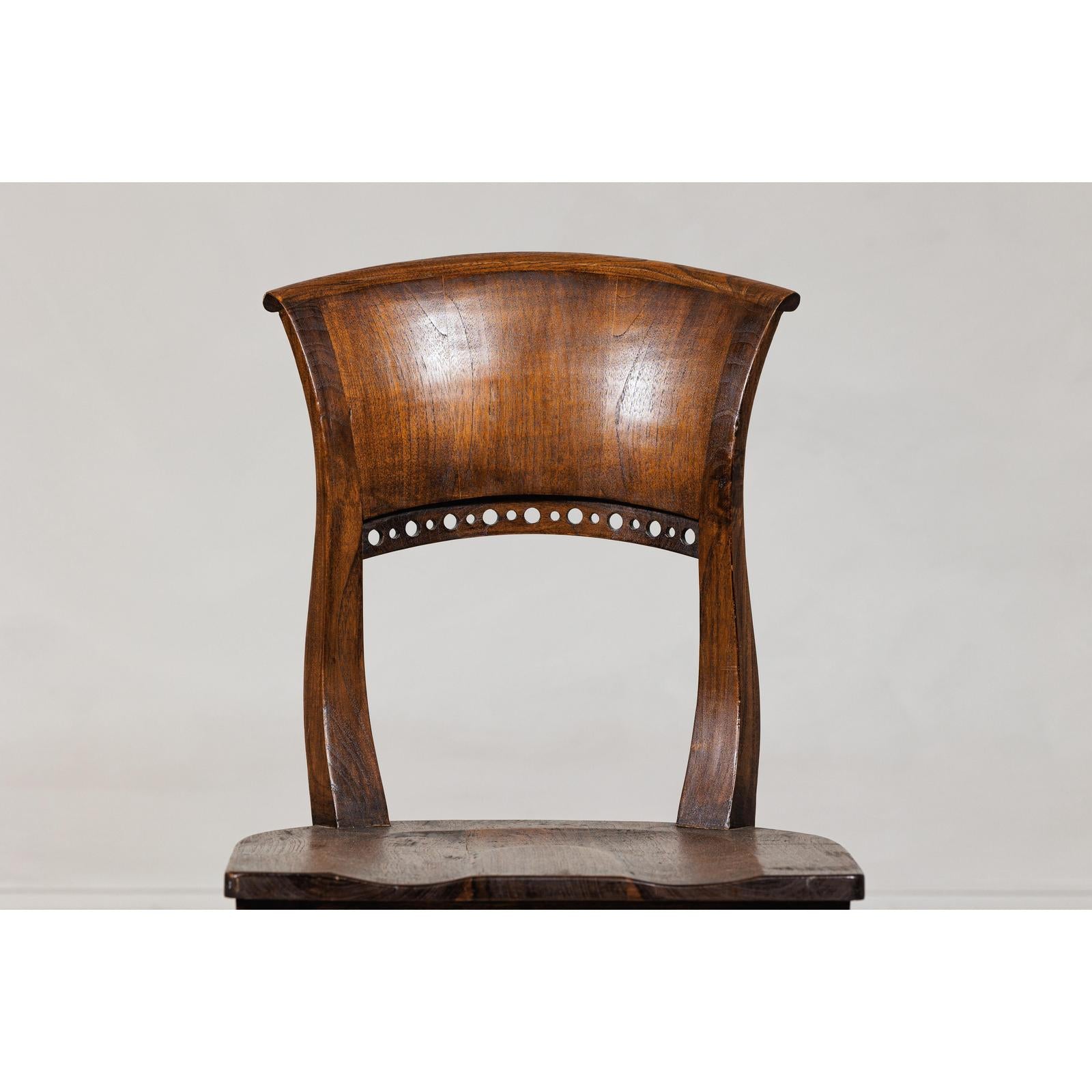 Vintage Sculptural Teak Wood Side Chair with Pierced Back Detail-2. Asian & Chinese Furniture, Art, Antiques, Vintage Home Décor for sale at FEA Home