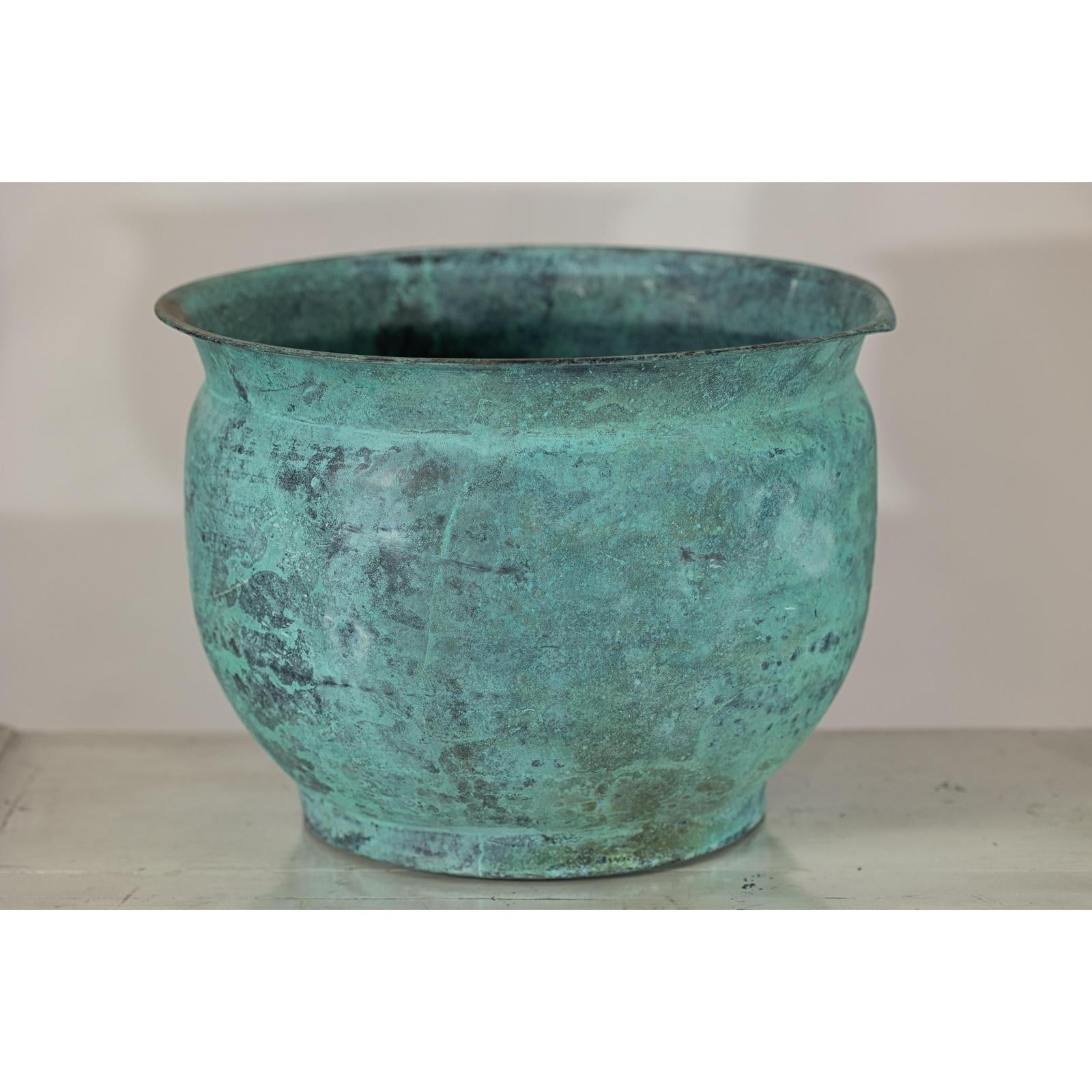 Vintage Set of Three Copper Cache Pots with Verdigris Patina-13. Asian &amp; Chinese Furniture, Art, Antiques, Vintage Home Décor for sale at FEA Home