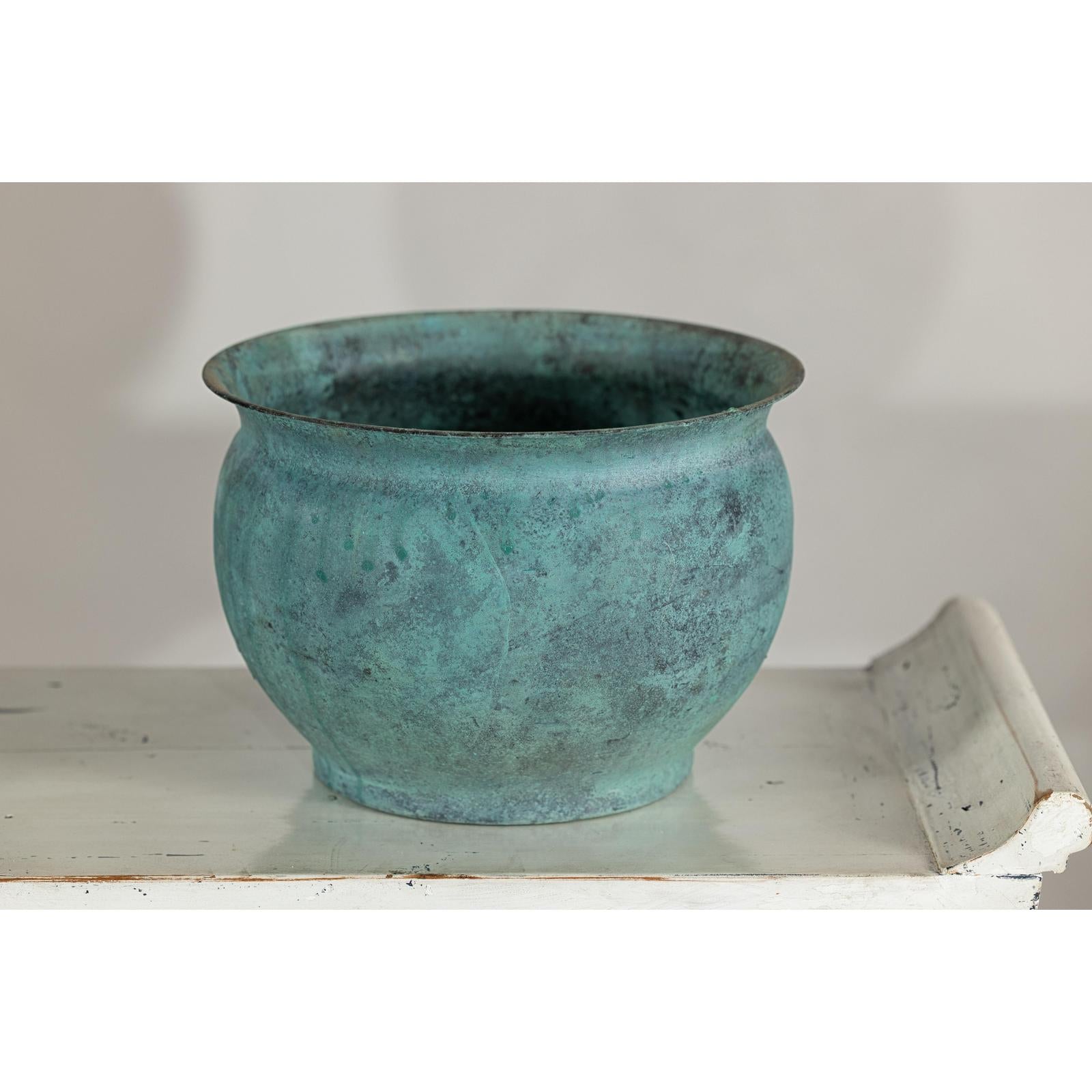 Vintage Set of Three Copper Cache Pots with Verdigris Patina-15. Asian &amp; Chinese Furniture, Art, Antiques, Vintage Home Décor for sale at FEA Home