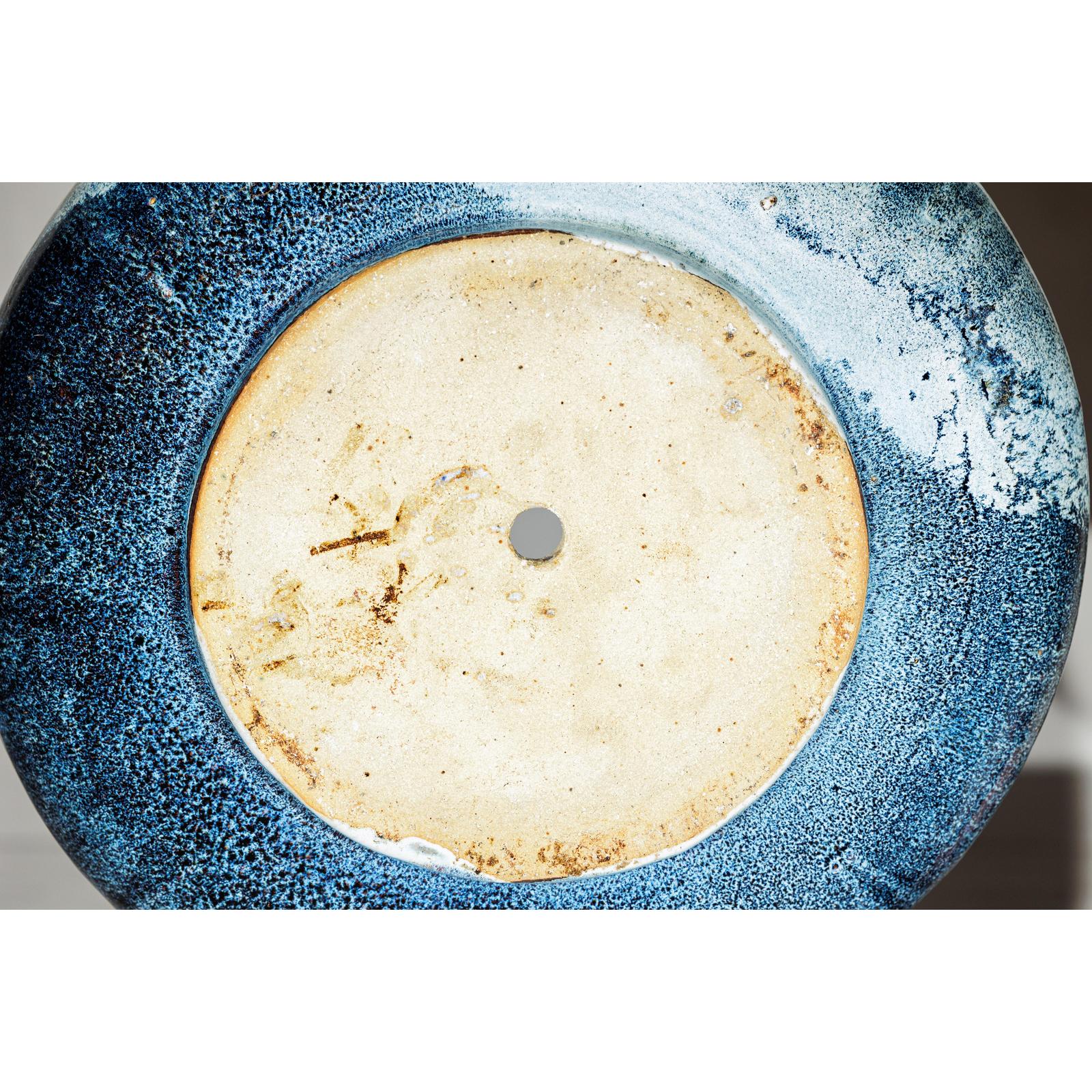 Vintage Shigaraki Style Low Blue Planter with Wide Opening