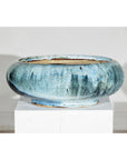 Vintage Shigaraki Style Low Blue Planter with Wide Opening