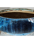 Vintage Shigaraki Style Low Blue Planter with Wide Opening