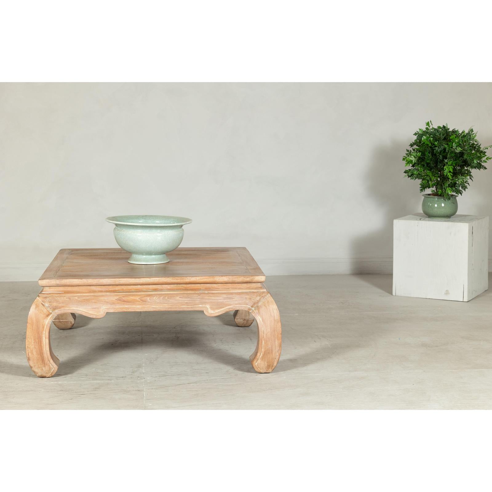 Vintage Square Coffee Table with Chow Legs in Light Wood-2. Asian & Chinese Furniture, Art, Antiques, Vintage Home Décor for sale at FEA Home