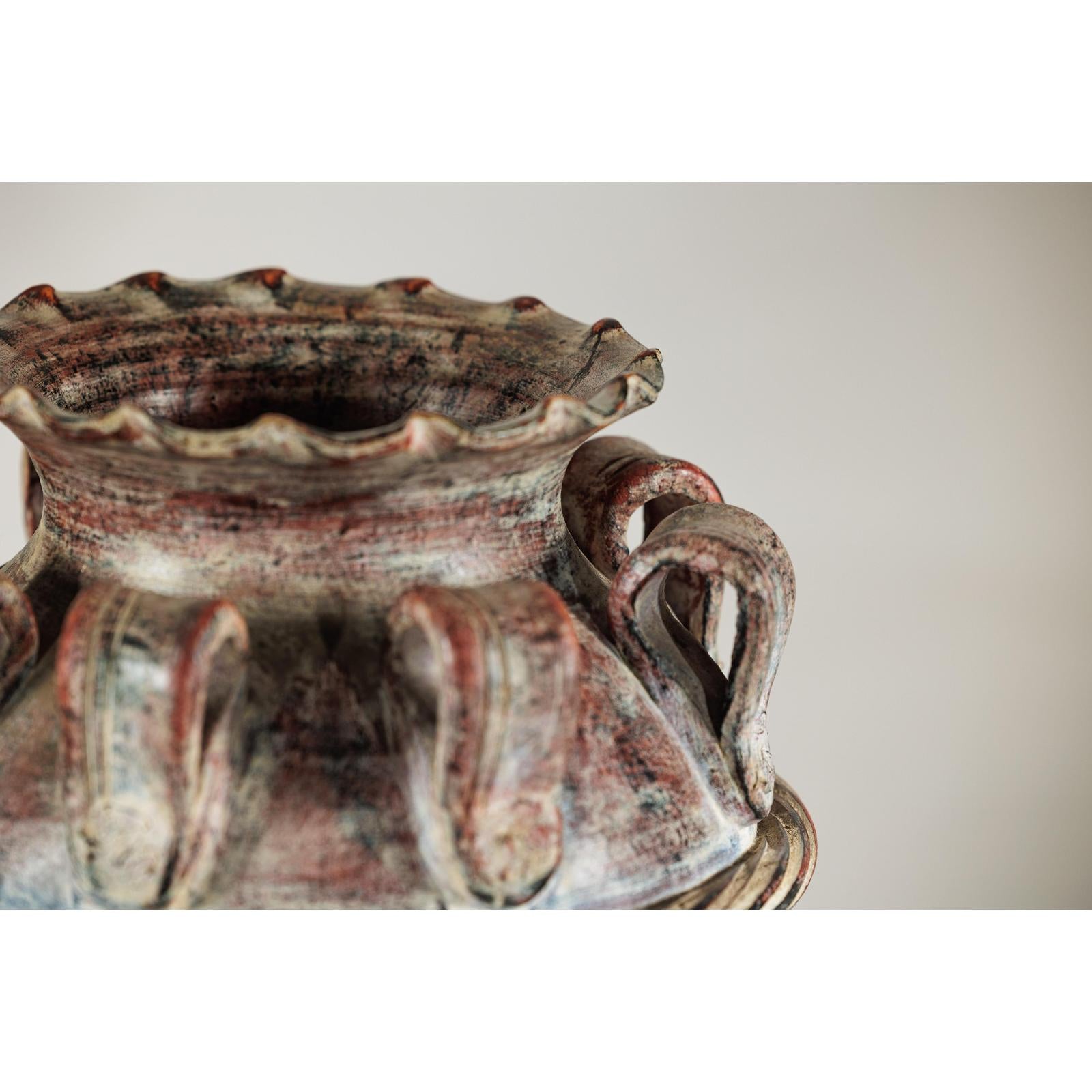 Vintage Thai Water Jar with Ropework Decoration, Scalloped Rim and Loop Handles-10. Asian &amp; Chinese Furniture, Art, Antiques, Vintage Home Décor for sale at FEA Home