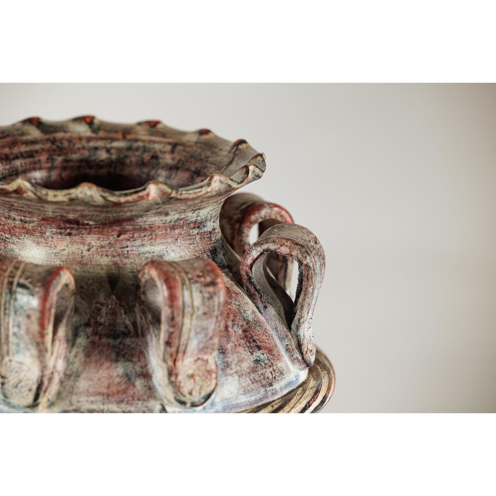 Vintage Thai Water Jar with Ropework Decoration, Scalloped Rim and Loop Handles-11. Asian &amp; Chinese Furniture, Art, Antiques, Vintage Home Décor for sale at FEA Home