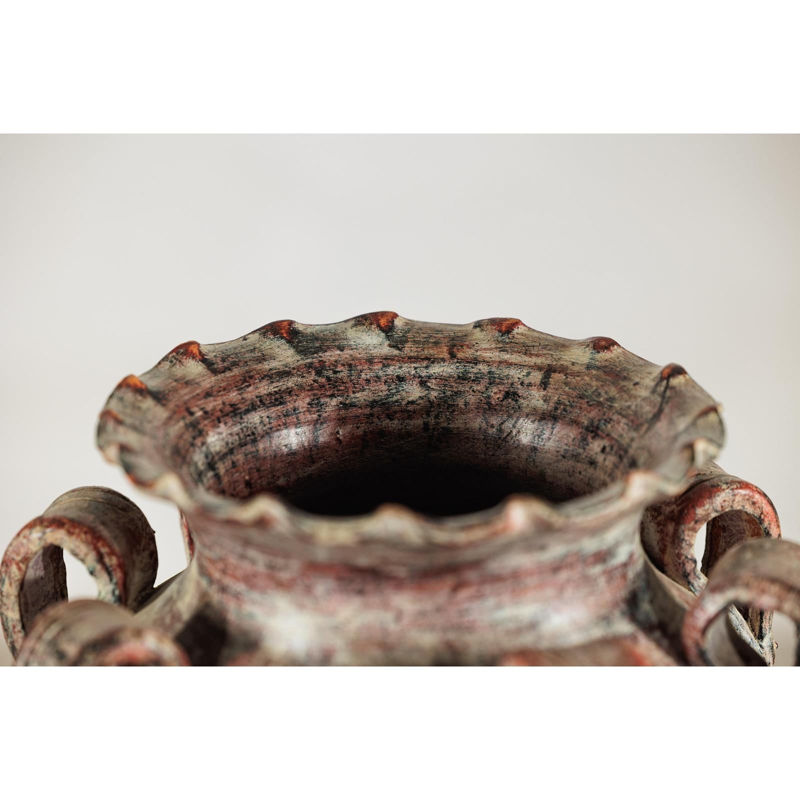 Vintage Thai Water Jar with Ropework Decoration, Scalloped Rim and Loop Handles-12. Asian &amp; Chinese Furniture, Art, Antiques, Vintage Home Décor for sale at FEA Home