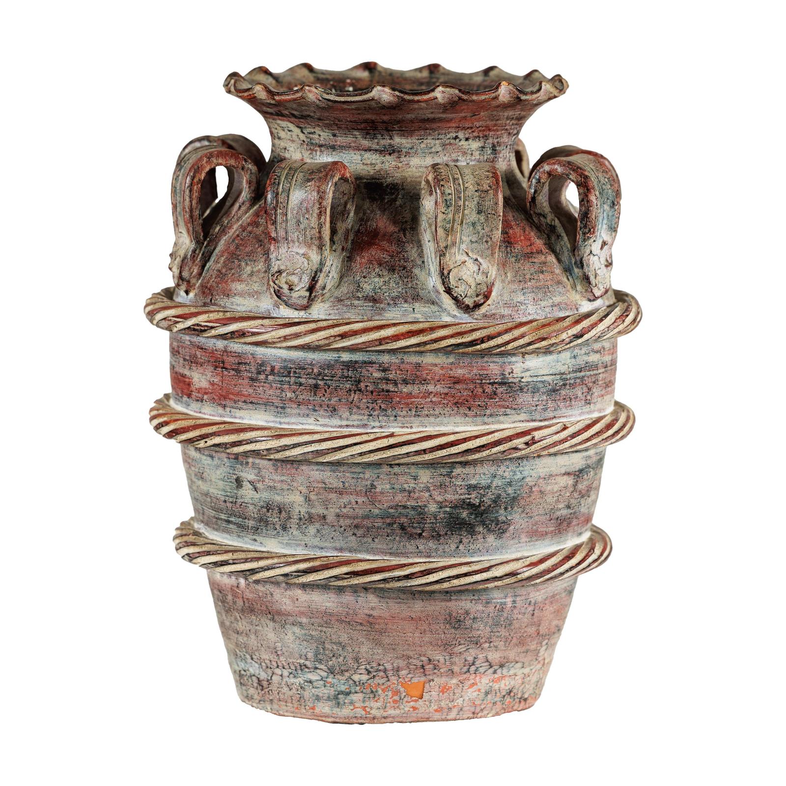 Vintage Thai Water Jar with Ropework Decoration, Scalloped Rim and Loop Handles-15. Asian &amp; Chinese Furniture, Art, Antiques, Vintage Home Décor for sale at FEA Home