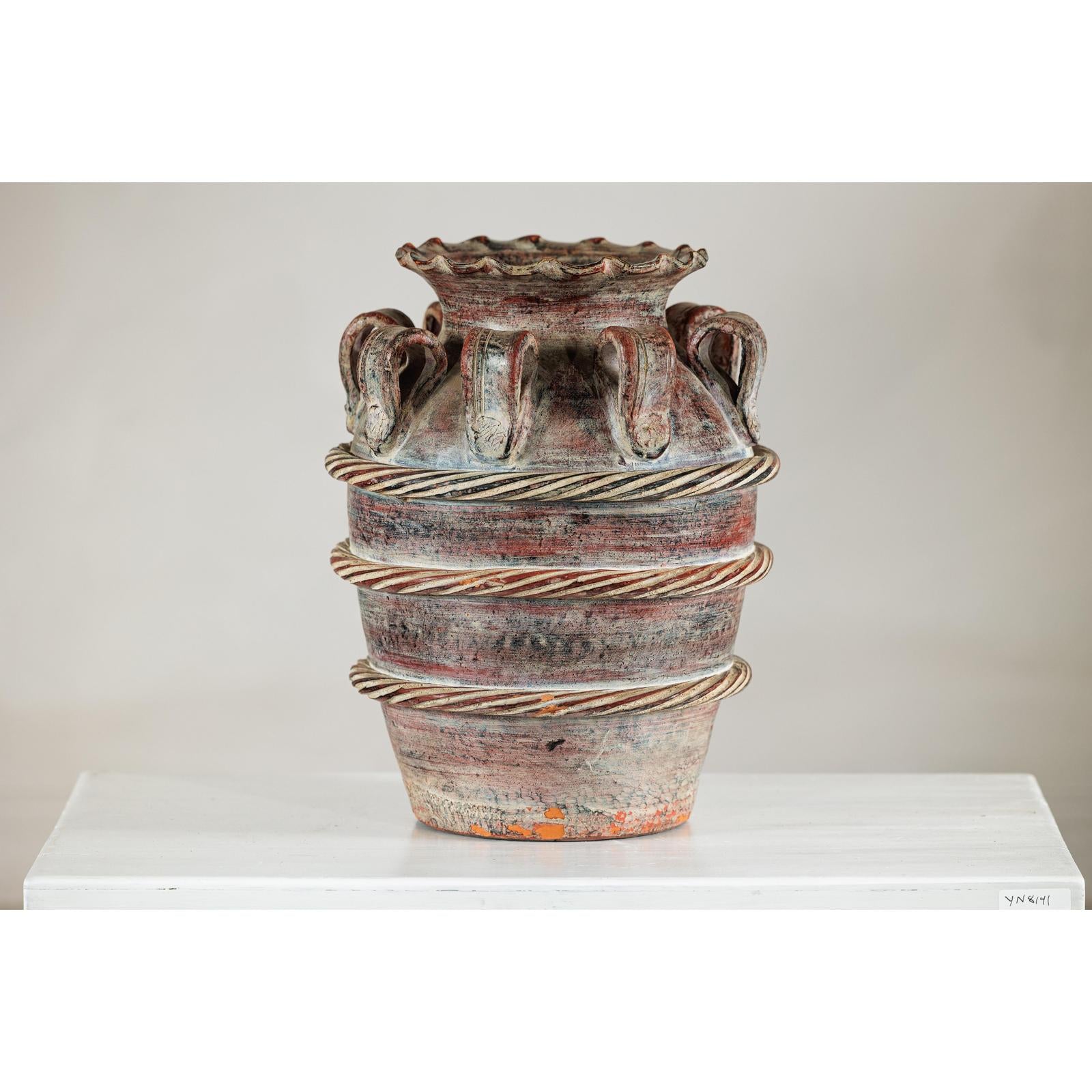 Vintage Thai Water Jar with Ropework Decoration, Scalloped Rim and Loop Handles-4. Asian &amp; Chinese Furniture, Art, Antiques, Vintage Home Décor for sale at FEA Home