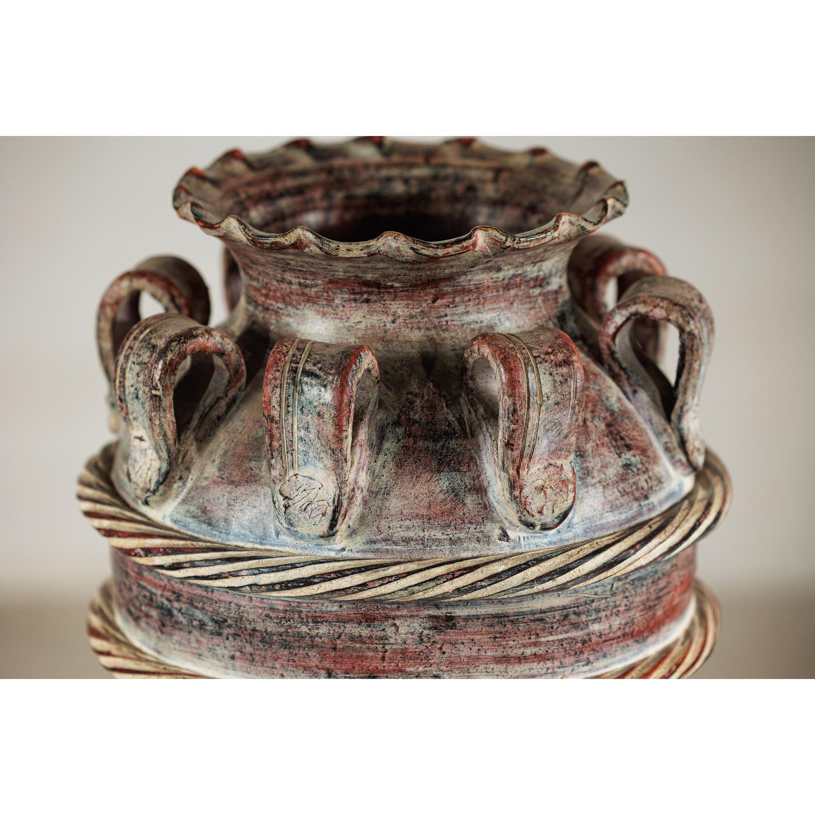 Vintage Thai Water Jar with Ropework Decoration, Scalloped Rim and Loop Handles-6. Asian &amp; Chinese Furniture, Art, Antiques, Vintage Home Décor for sale at FEA Home