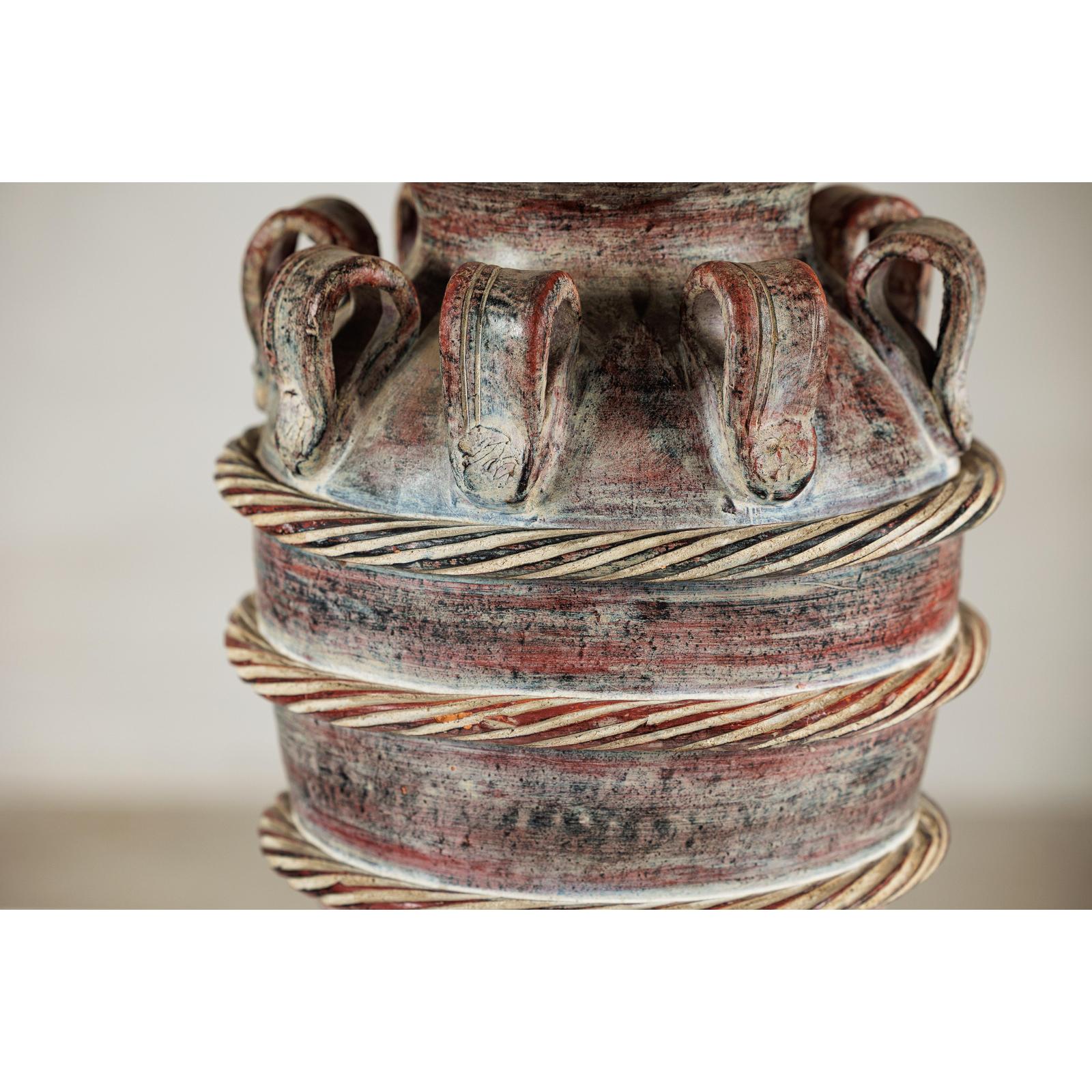 Vintage Thai Water Jar with Ropework Decoration, Scalloped Rim and Loop Handles-7. Asian &amp; Chinese Furniture, Art, Antiques, Vintage Home Décor for sale at FEA Home