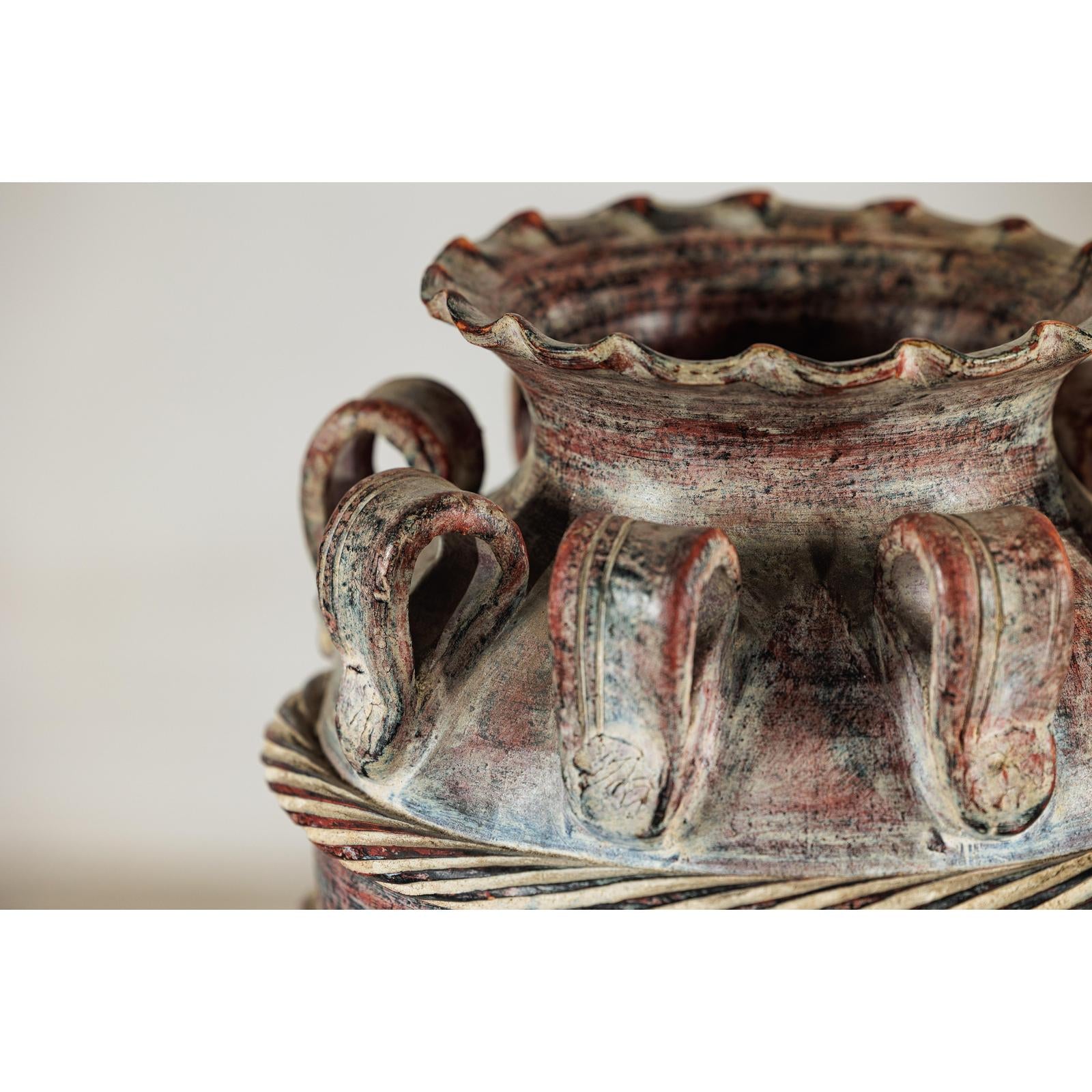 Vintage Thai Water Jar with Ropework Decoration, Scalloped Rim and Loop Handles-9. Asian &amp; Chinese Furniture, Art, Antiques, Vintage Home Décor for sale at FEA Home