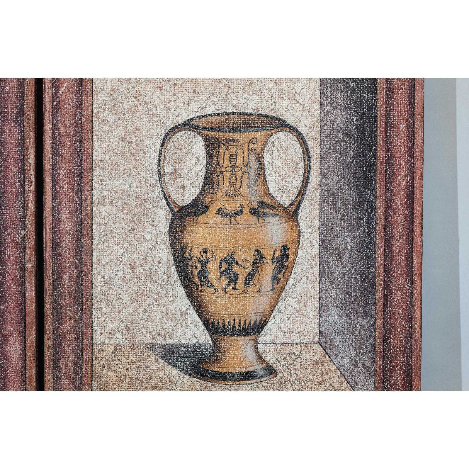 Vintage Three-Panel Screen with Painted Classical Vessel Motifs-13. Asian &amp; Chinese Furniture, Art, Antiques, Vintage Home Décor for sale at FEA Home