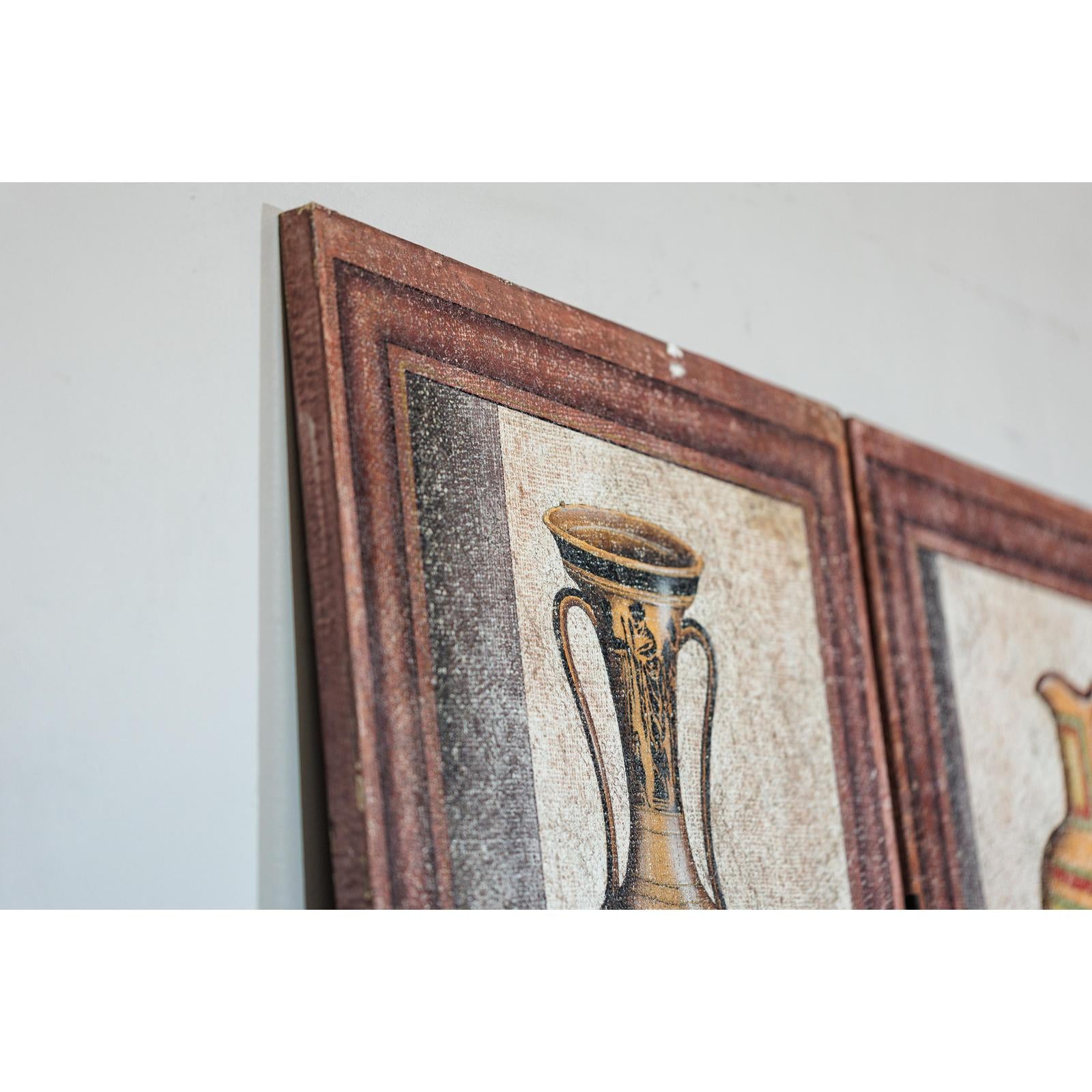 Vintage Three-Panel Screen with Painted Classical Vessel Motifs-16. Asian &amp; Chinese Furniture, Art, Antiques, Vintage Home Décor for sale at FEA Home