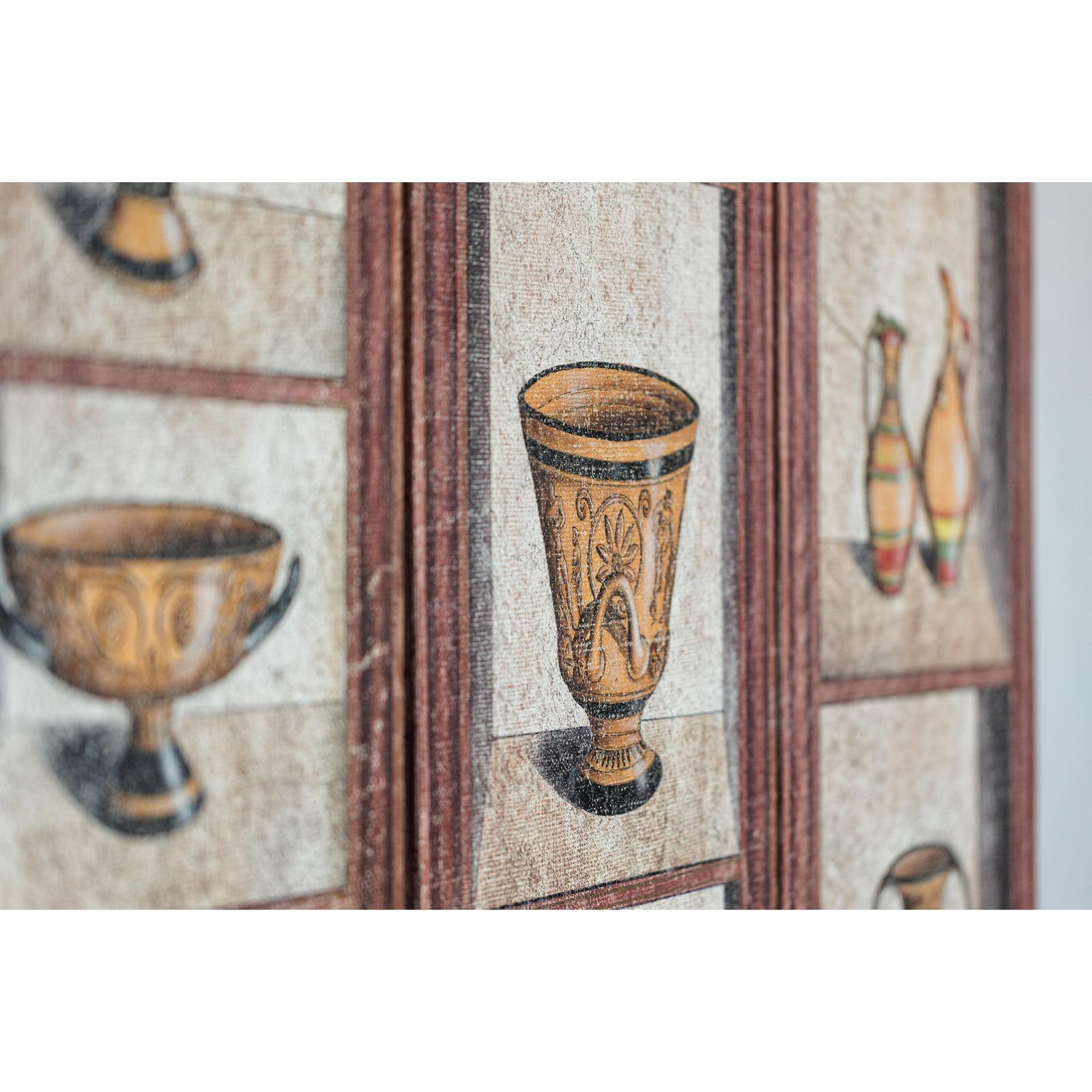 Vintage Three-Panel Screen with Painted Classical Vessel Motifs-17. Asian &amp; Chinese Furniture, Art, Antiques, Vintage Home Décor for sale at FEA Home