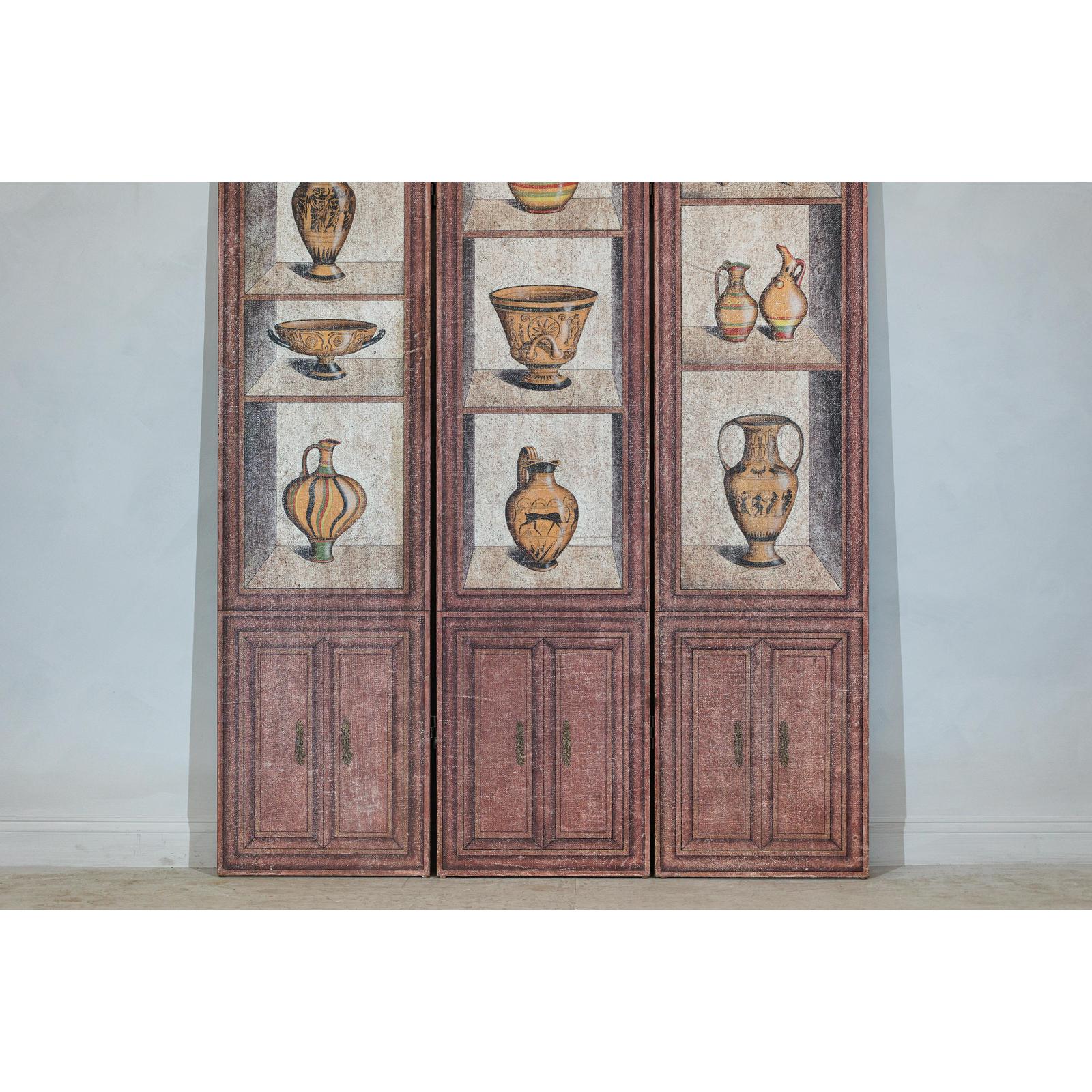 Vintage Three-Panel Screen with Painted Classical Vessel Motifs-4. Asian &amp; Chinese Furniture, Art, Antiques, Vintage Home Décor for sale at FEA Home