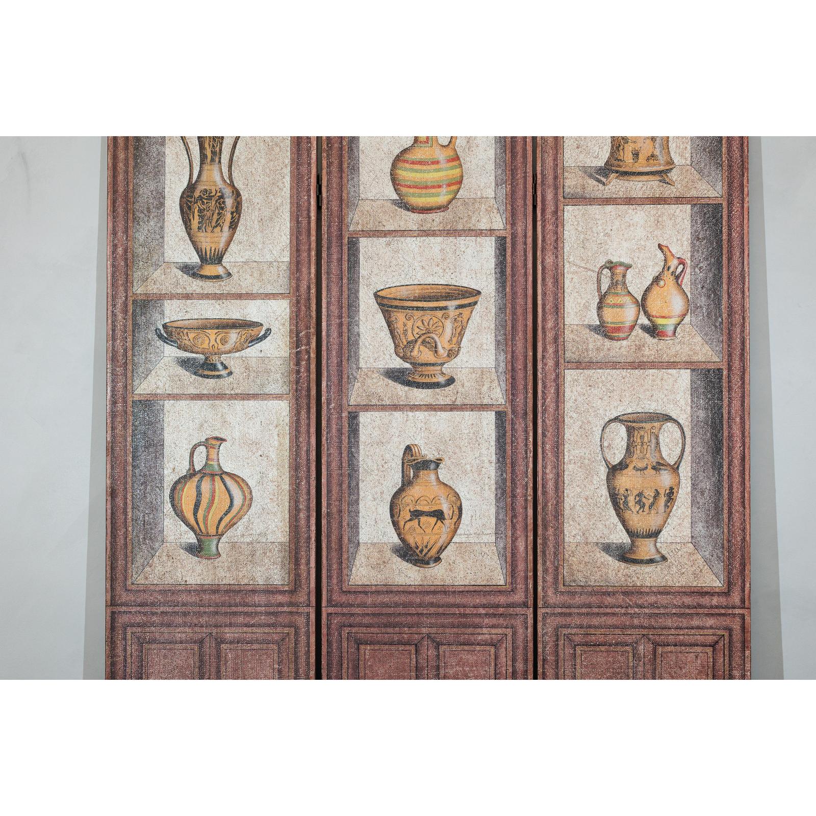 Vintage Three-Panel Screen with Painted Classical Vessel Motifs-7. Asian &amp; Chinese Furniture, Art, Antiques, Vintage Home Décor for sale at FEA Home