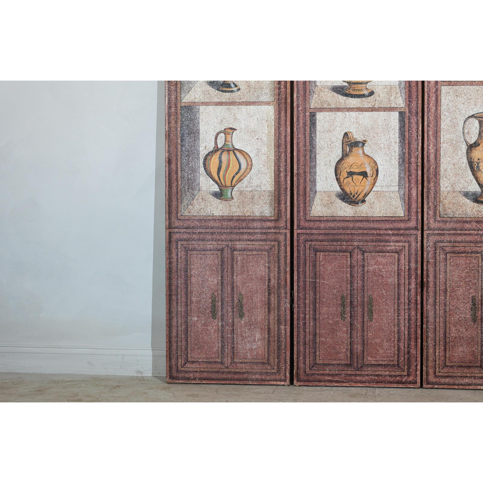 Vintage Three-Panel Screen with Painted Classical Vessel Motifs-8. Asian &amp; Chinese Furniture, Art, Antiques, Vintage Home Décor for sale at FEA Home
