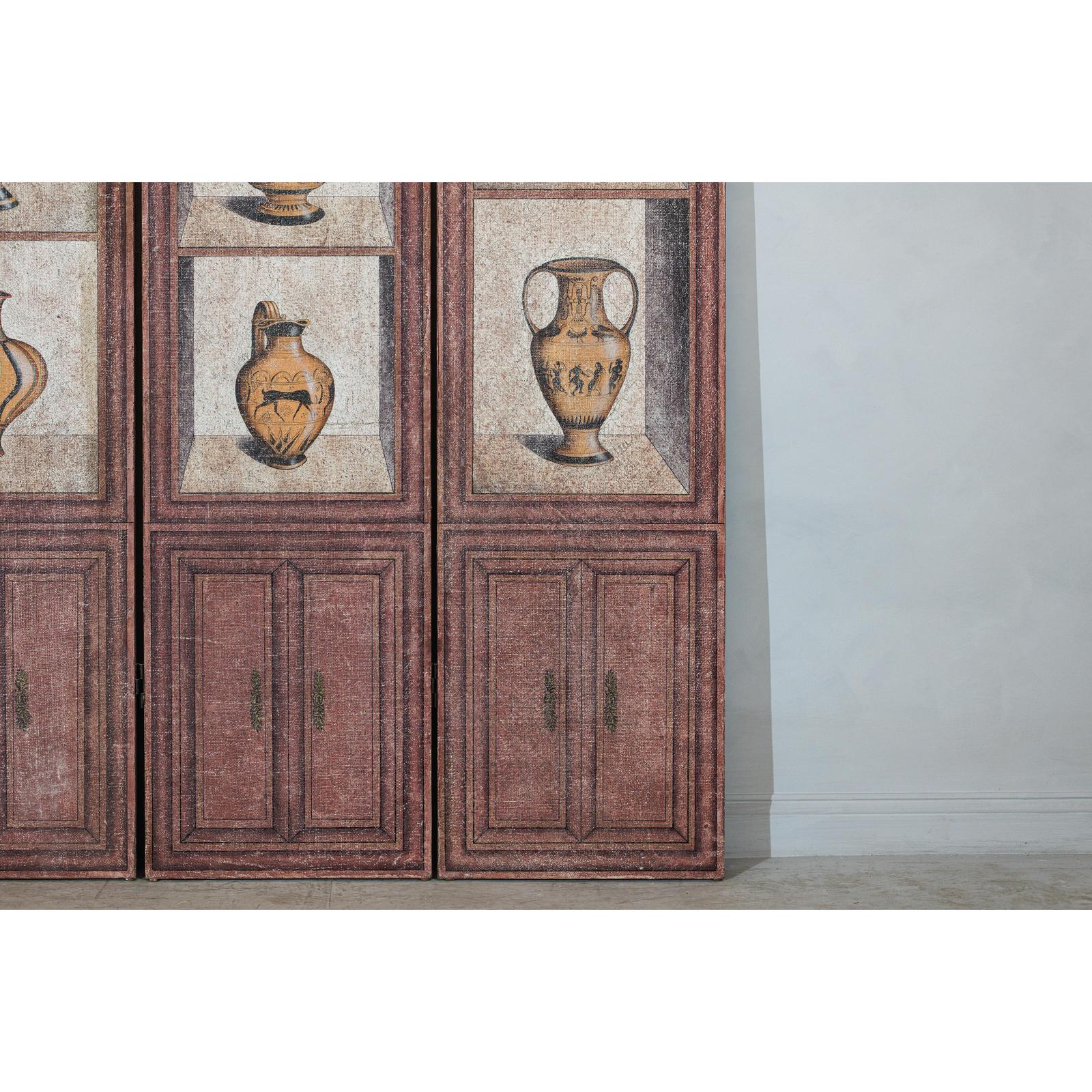 Vintage Three-Panel Screen with Painted Classical Vessel Motifs-9. Asian &amp; Chinese Furniture, Art, Antiques, Vintage Home Décor for sale at FEA Home