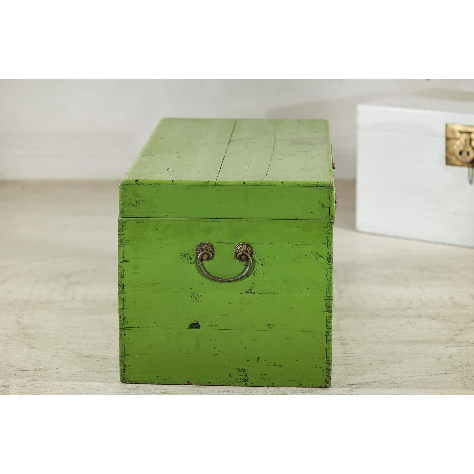 Vintage Wooden Trunk with Bright Green Finish and Brass Hardware