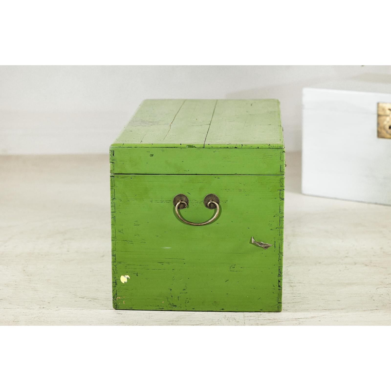 Vintage Wooden Trunk with Bright Green Finish and Brass Hardware