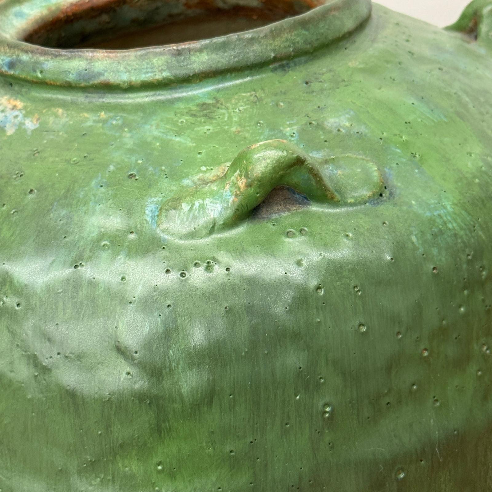 Wabi Sabi Character Green Glazed Stoneware Water Jar - FEA Home