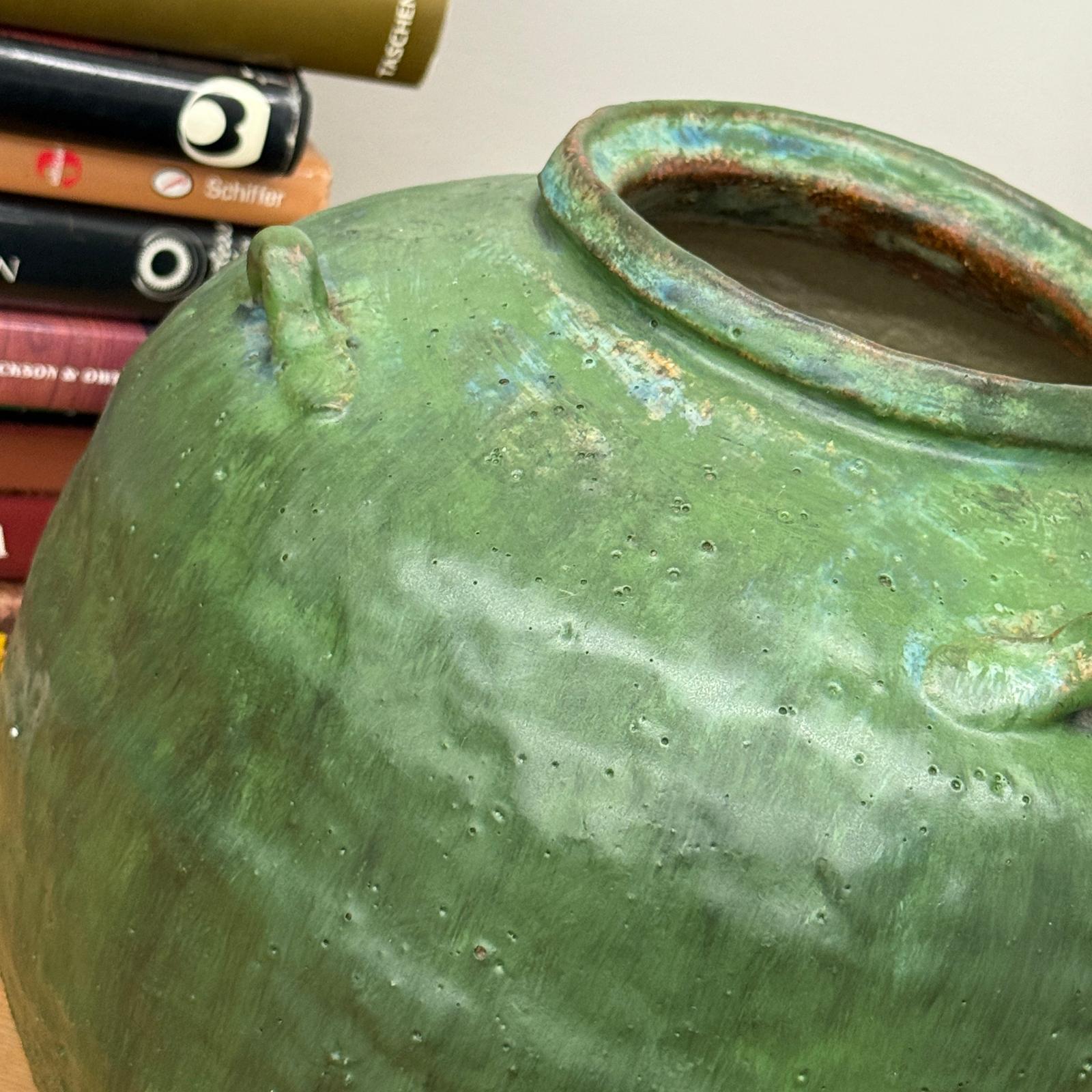 Wabi Sabi Character Green Glazed Stoneware Water Jar - FEA Home