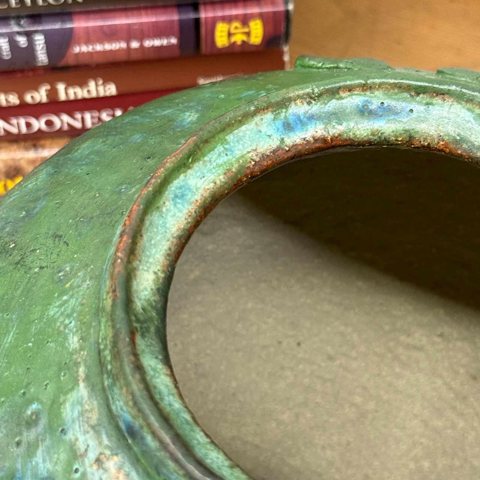 Wabi Sabi Character Green Glazed Stoneware Water Jar - FEA Home