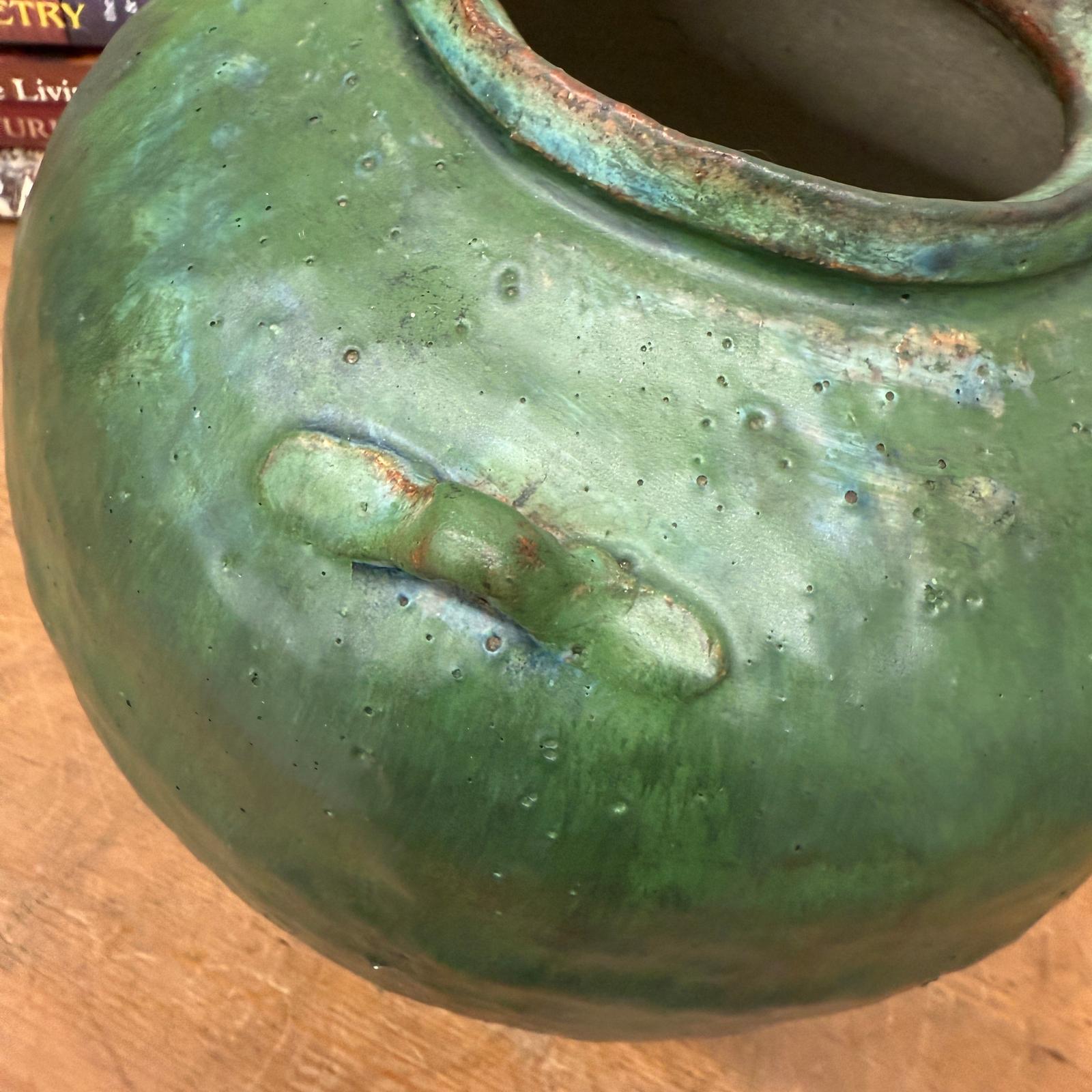 Wabi Sabi Character Green Glazed Stoneware Water Jar - FEA Home