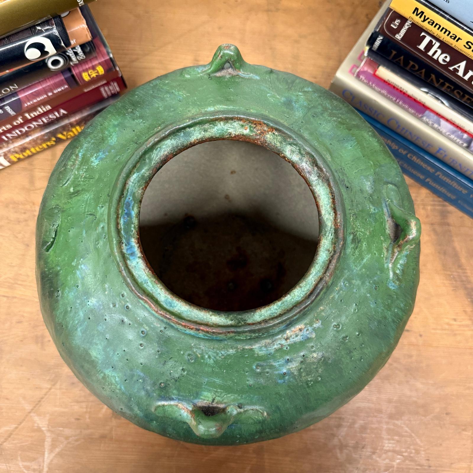 Wabi Sabi Character Green Glazed Stoneware Water Jar - FEA Home
