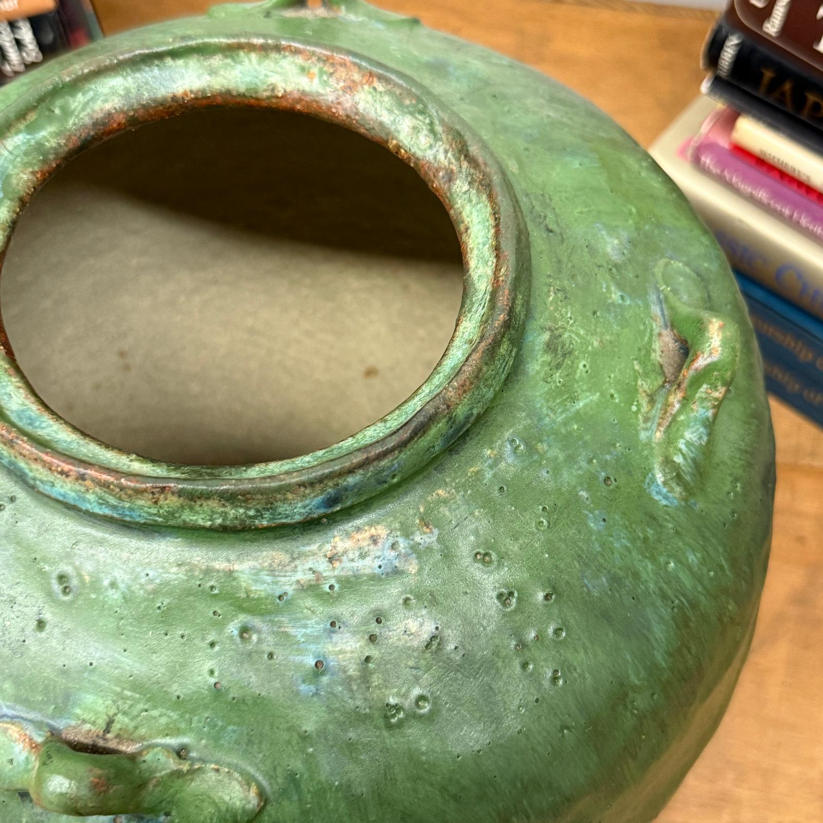 Wabi Sabi Character Green Glazed Stoneware Water Jar - FEA Home