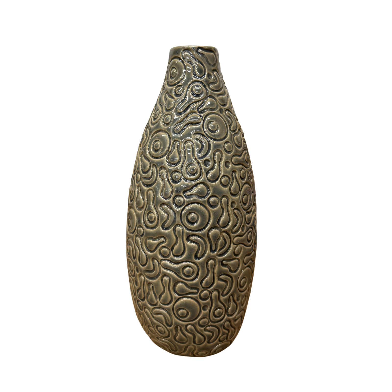 Warm Olive-Taupe Ceramic Vase with Organic Abstract Pattern, SKU , image 1