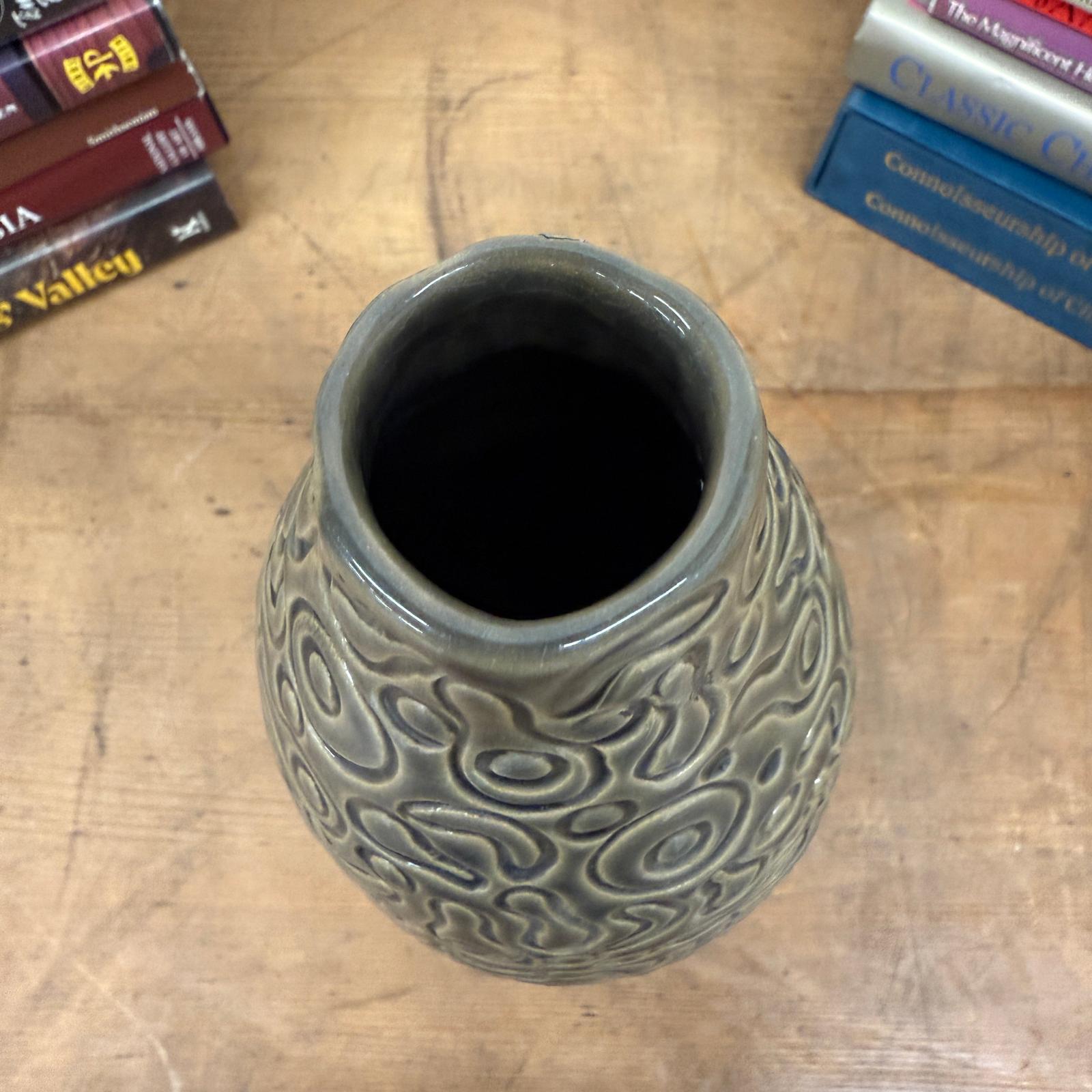 Warm Olive-Taupe Ceramic Vase with Organic Abstract Pattern, SKU , image 2