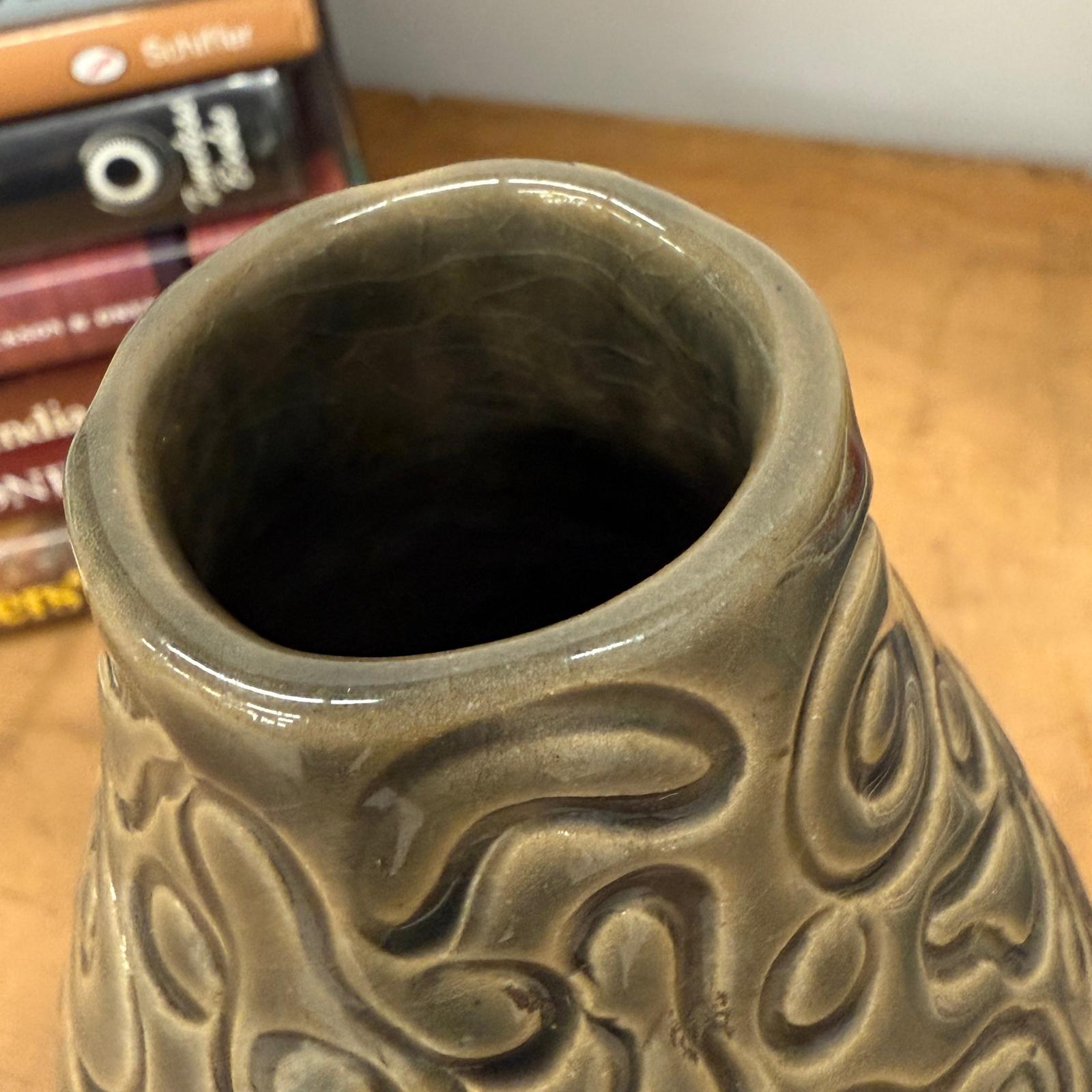 Warm Olive-Taupe Ceramic Vase with Organic Abstract Pattern, SKU , image 3