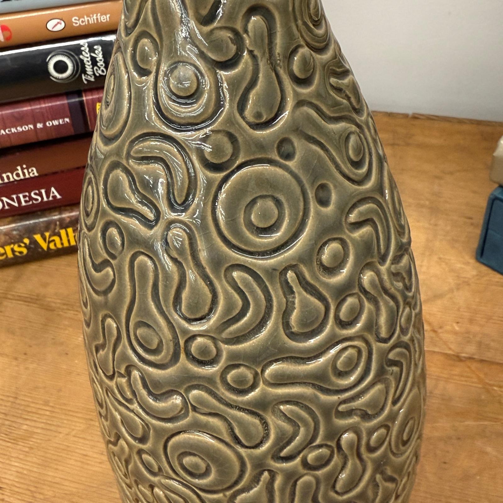 Warm Olive-Taupe Ceramic Vase with Organic Abstract Pattern, SKU , image 8