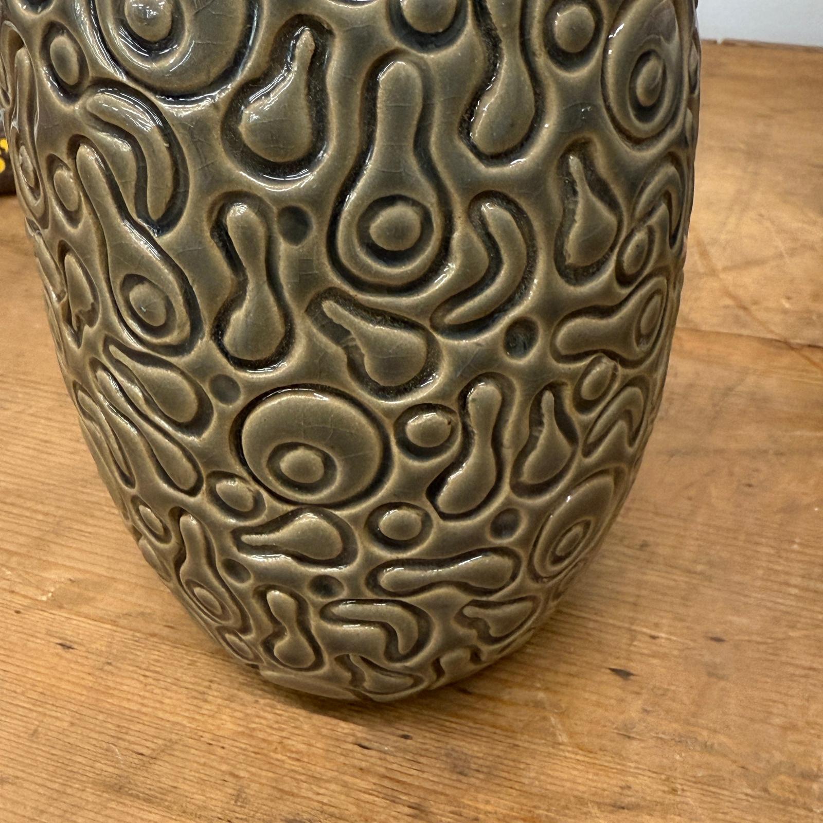 Warm Olive-Taupe Ceramic Vase with Organic Abstract Pattern, SKU , image 9