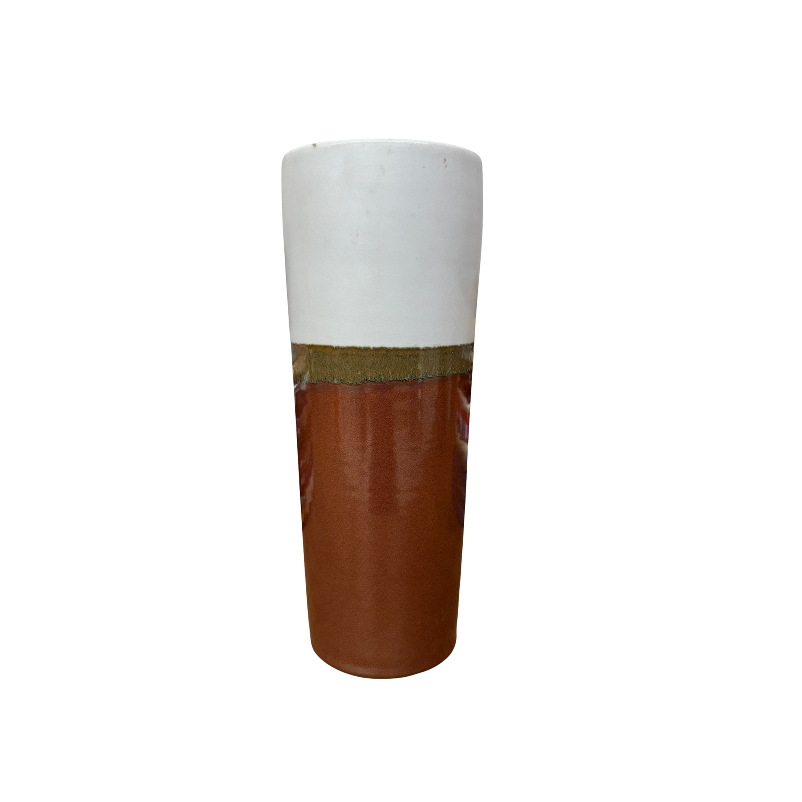 White and Copper Ceramic Vase with Olive Glaze Band, SKU , image 1