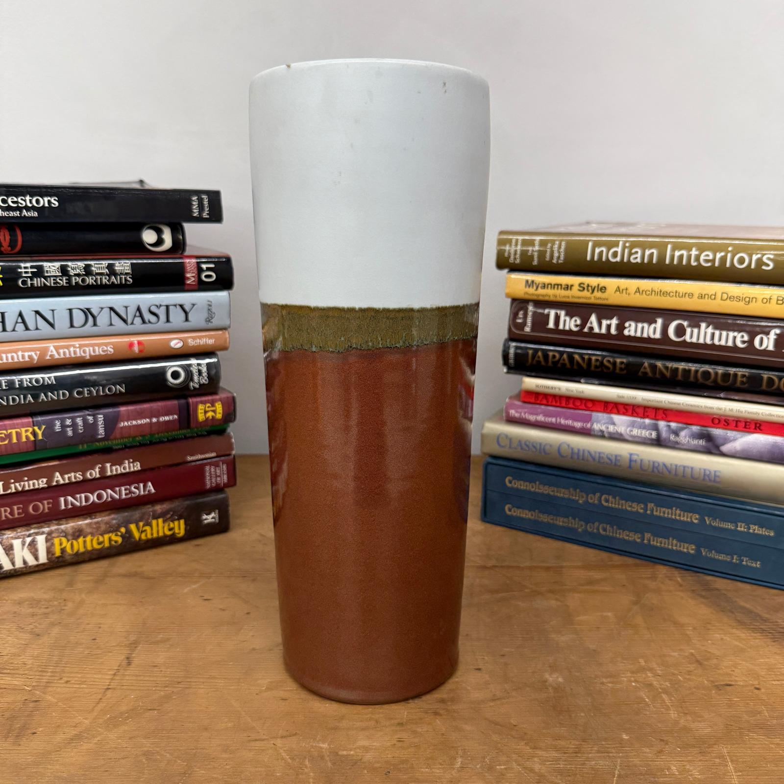 White and Copper Ceramic Vase with Olive Glaze Band, SKU , image 2