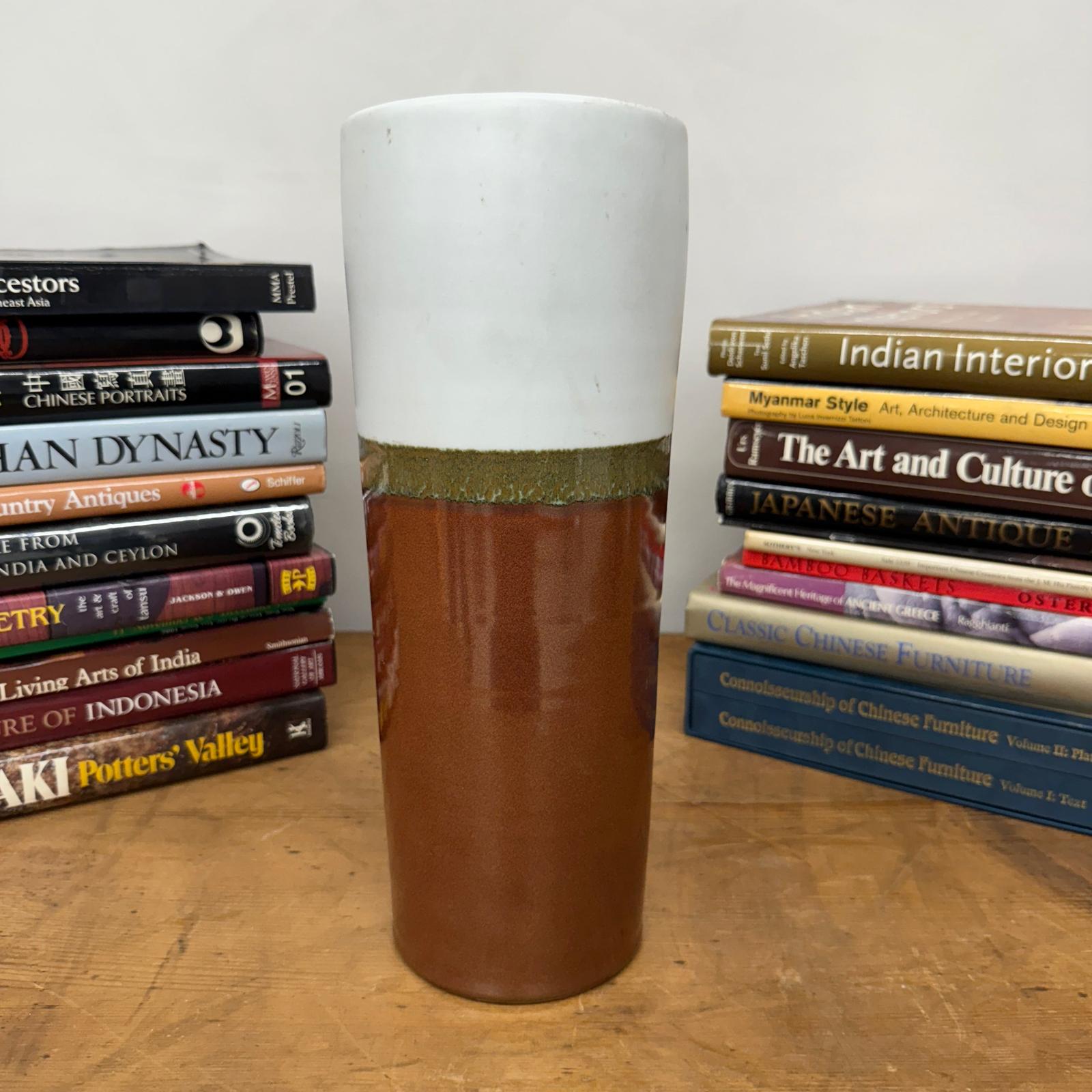 White and Copper Ceramic Vase with Olive Glaze Band, SKU , image 3