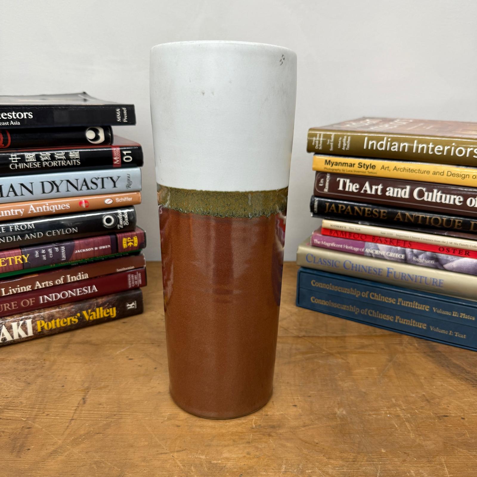 White and Copper Ceramic Vase with Olive Glaze Band, SKU , image 4
