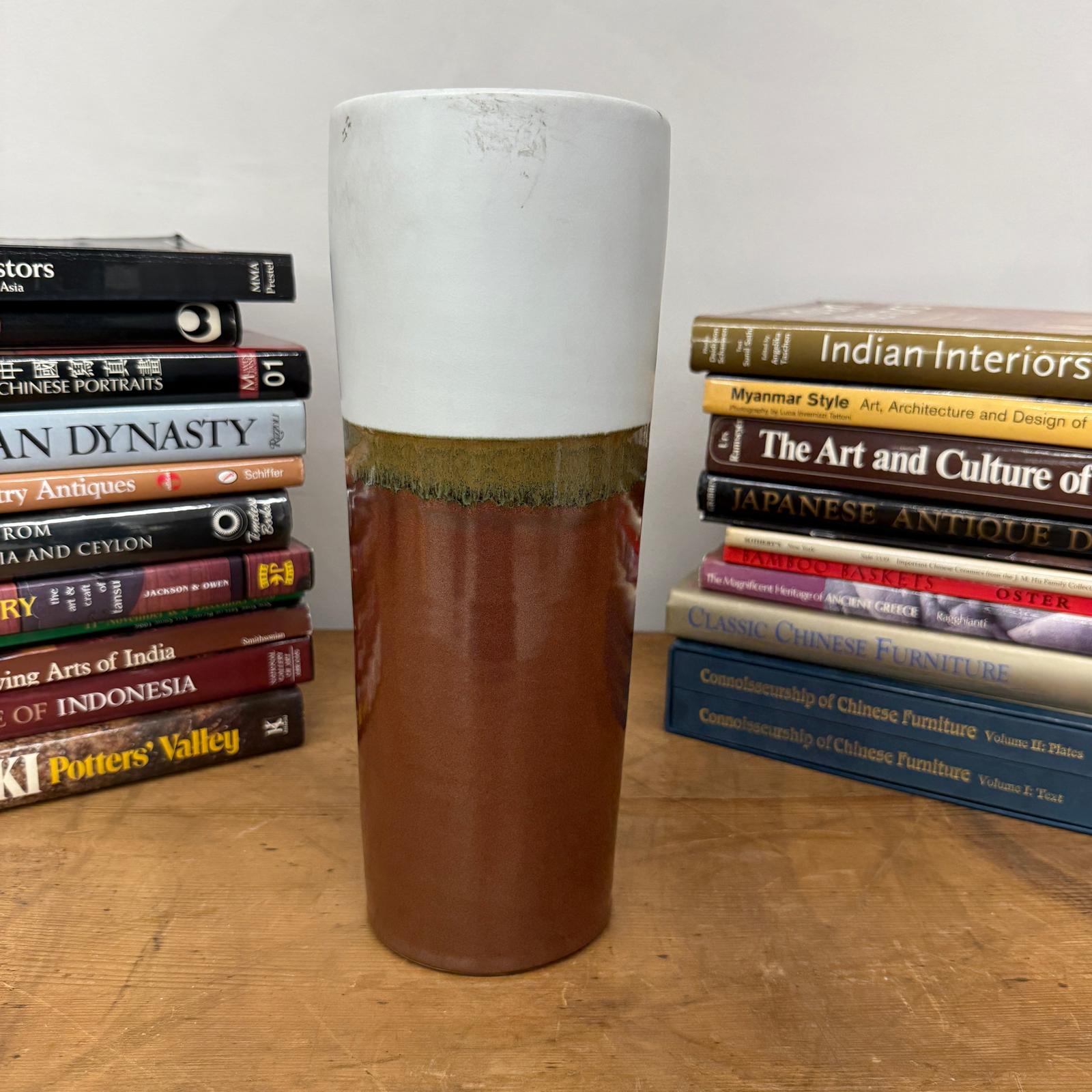 White and Copper Ceramic Vase with Olive Glaze Band, SKU , image 5
